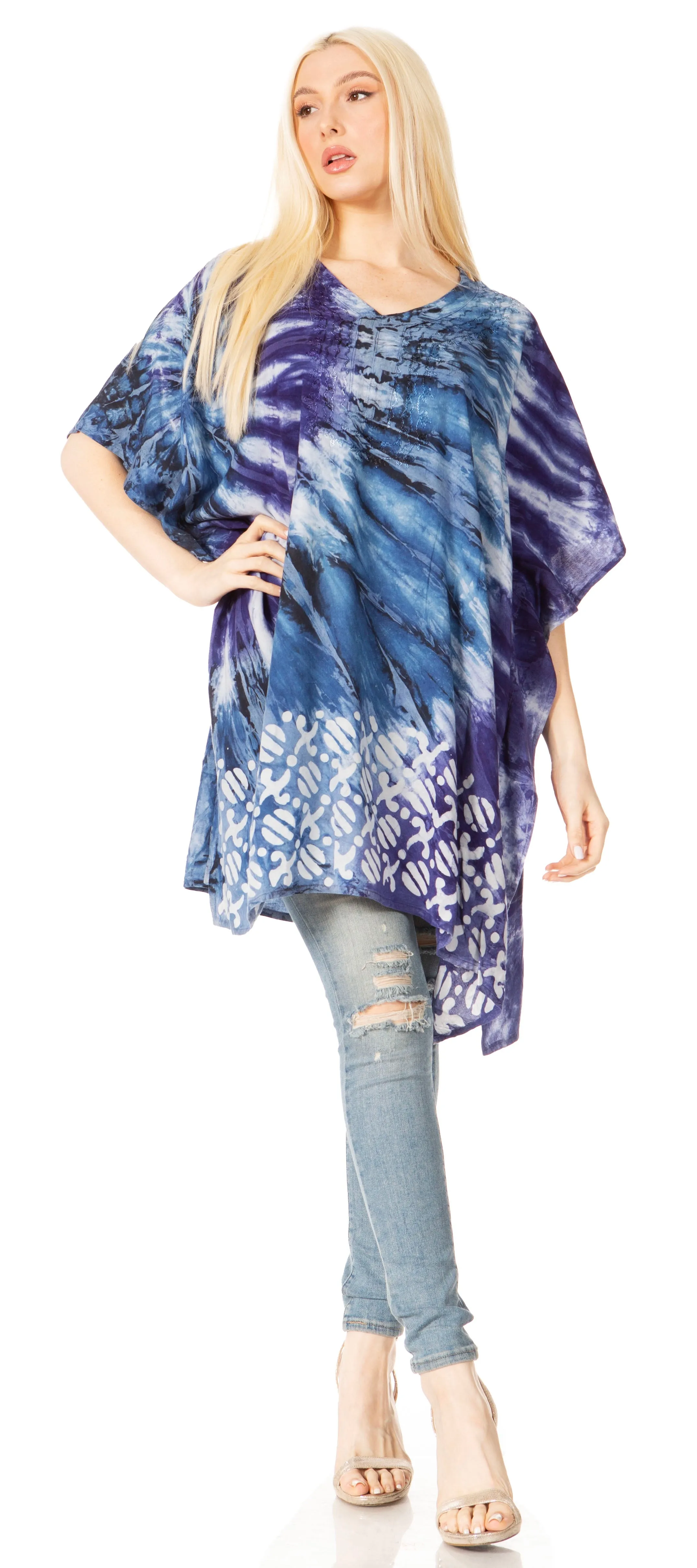 Sakkas Marcy Women's V-neck Caftan Top Tunic Dress - Perfect for Summer Boho Style & Swinging Coverup