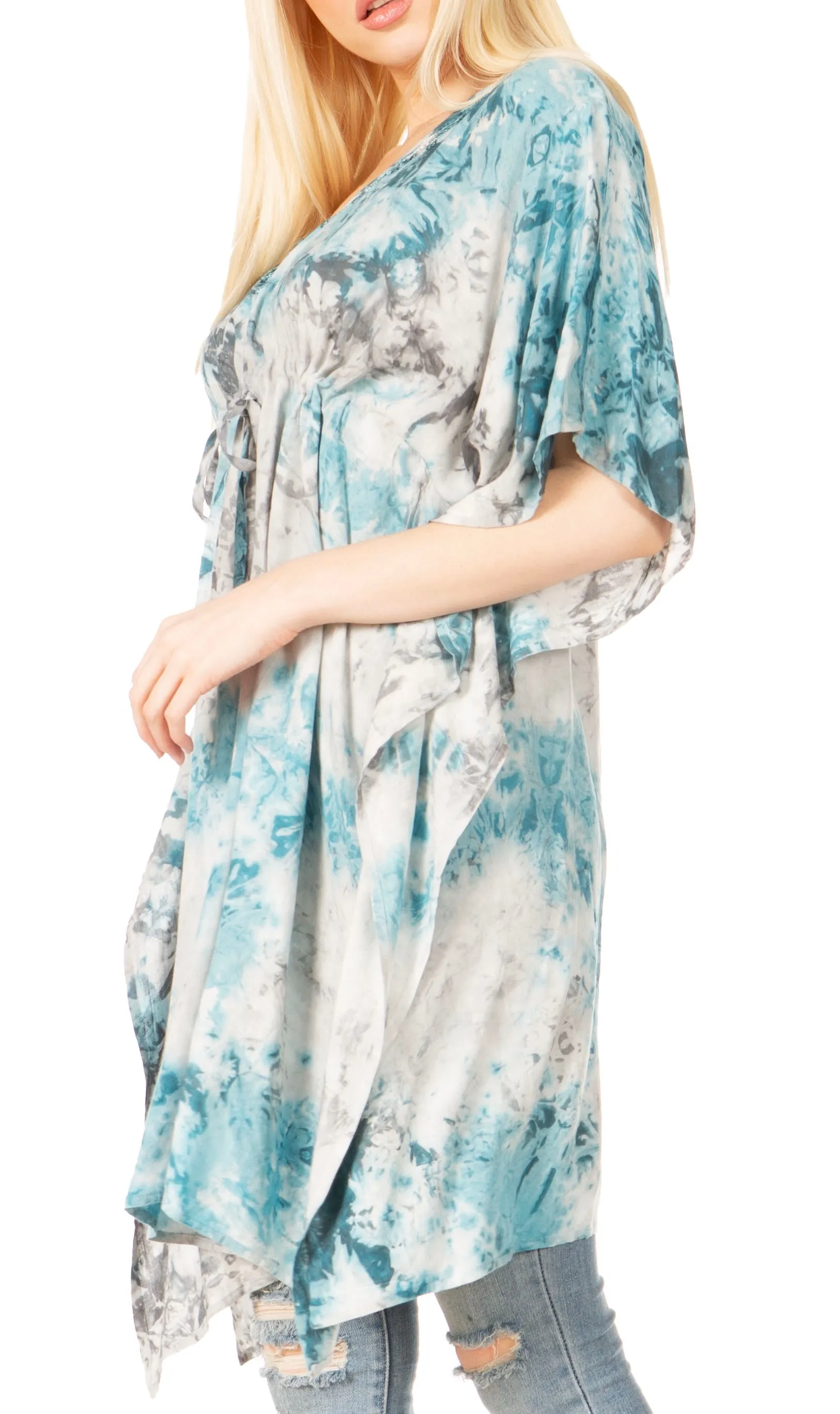 Sakkas Marcy Women's V-neck Caftan Top Tunic Dress - Perfect for Summer Boho Style & Swinging Coverup