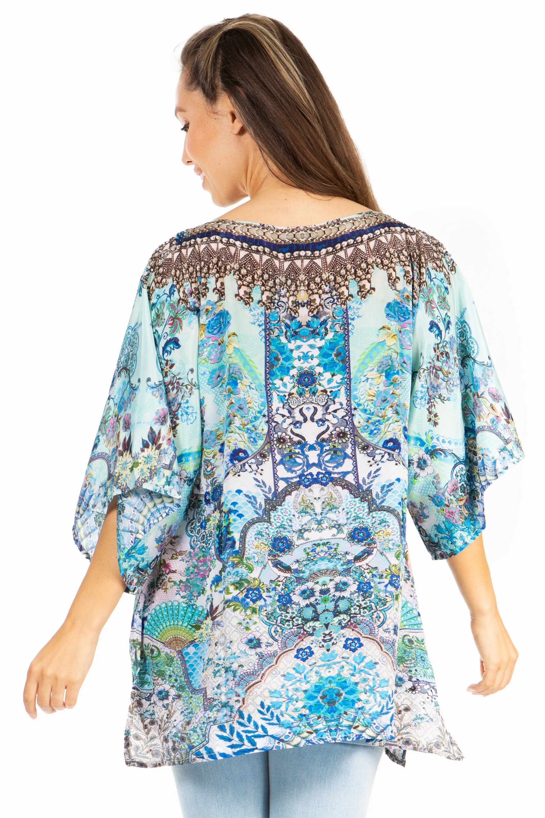 Sakkas Marina Floral Women's Blouse - Short Sleeve Tunic