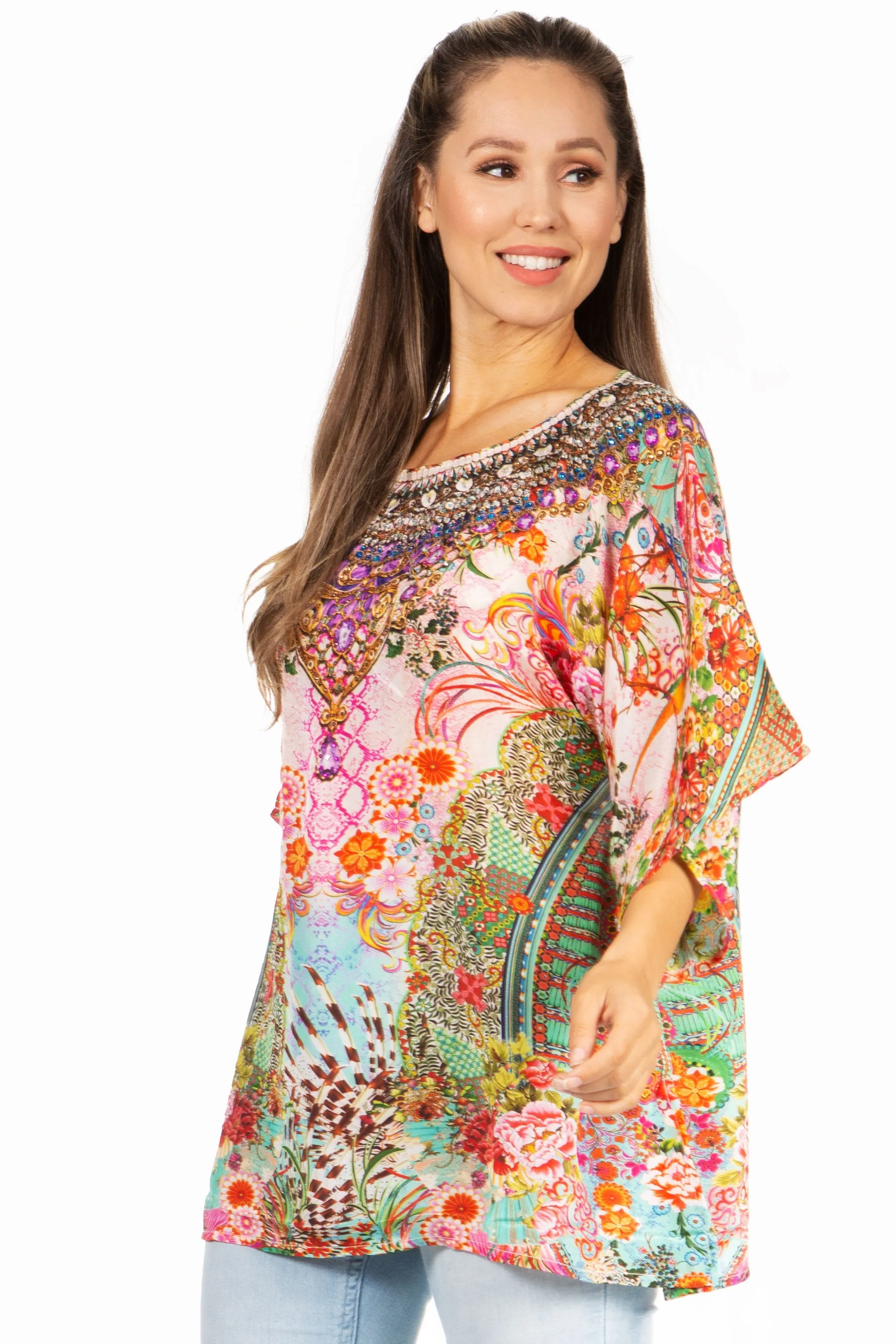 Sakkas Marina Floral Women's Blouse - Short Sleeve Tunic