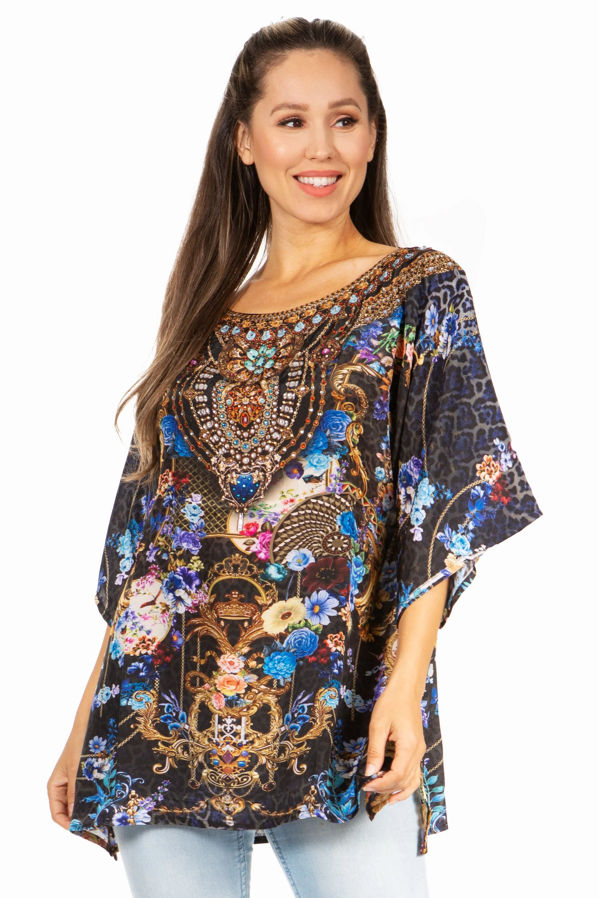 Sakkas Marina Floral Women's Blouse - Short Sleeve Tunic