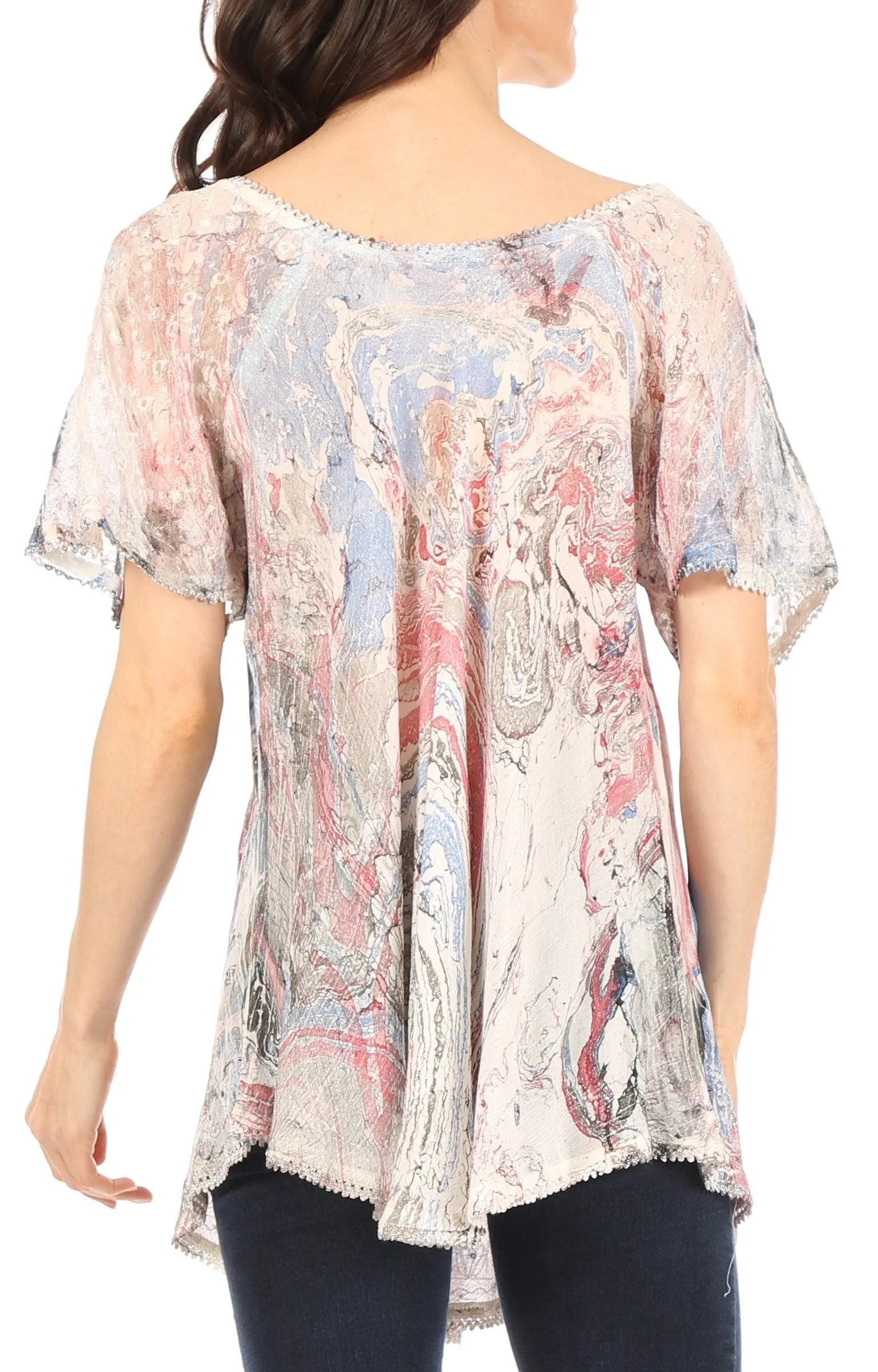 Sakkas Marzia Women's Loose Fit Short Sleeve Casual Tie Dye Batik Blouse Top Tunic