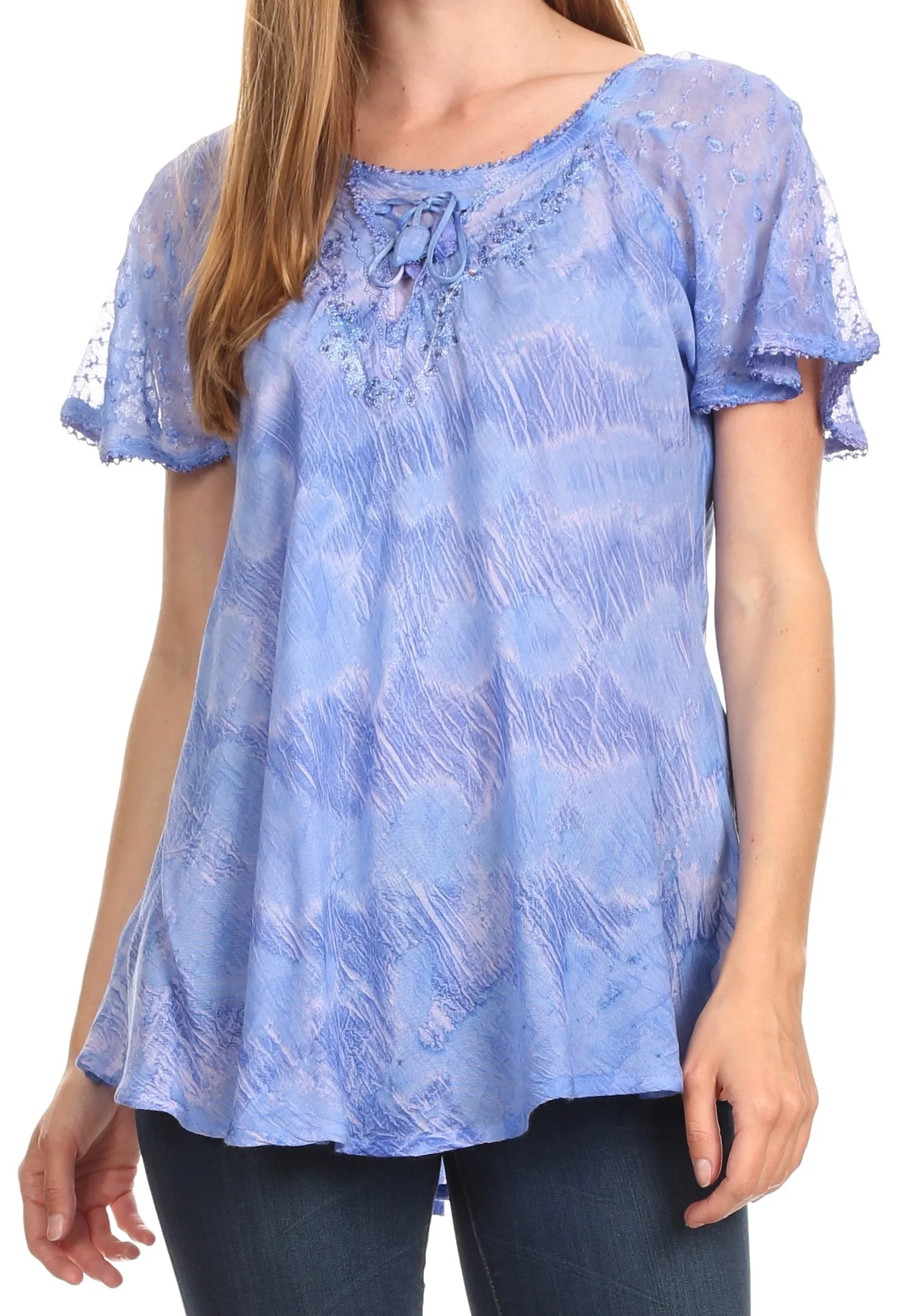 Sakkas Marzia Women's Loose Fit Short Sleeve Casual Tie Dye Batik Blouse Top Tunic