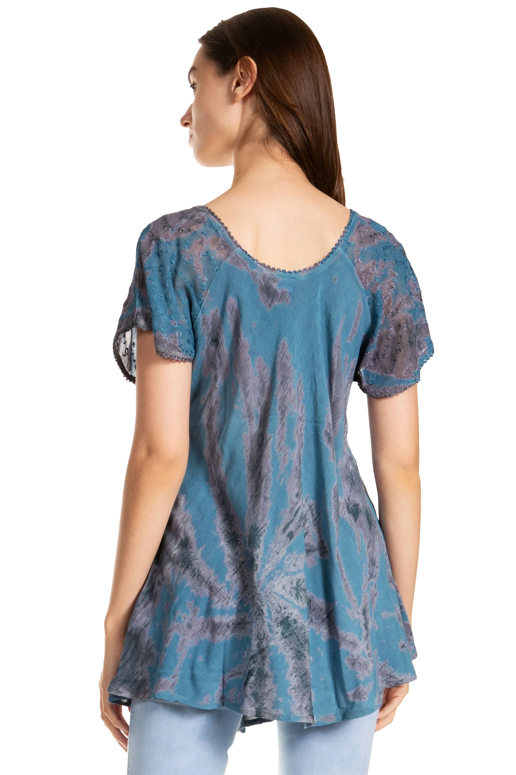 Sakkas Marzia Women's Loose Fit Short Sleeve Casual Tie Dye Batik Blouse Top Tunic