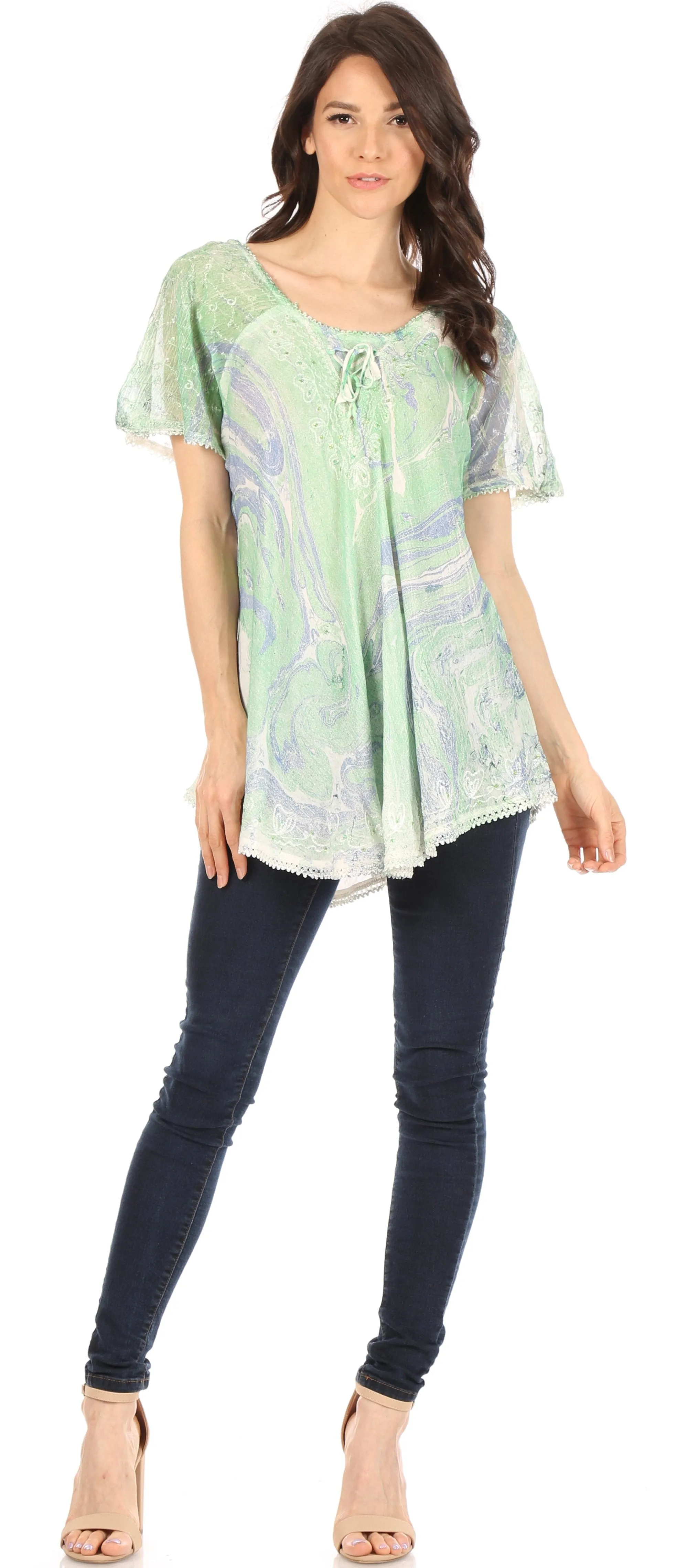 Sakkas Marzia Women's Loose Fit Short Sleeve Casual Tie Dye Batik Blouse Top Tunic