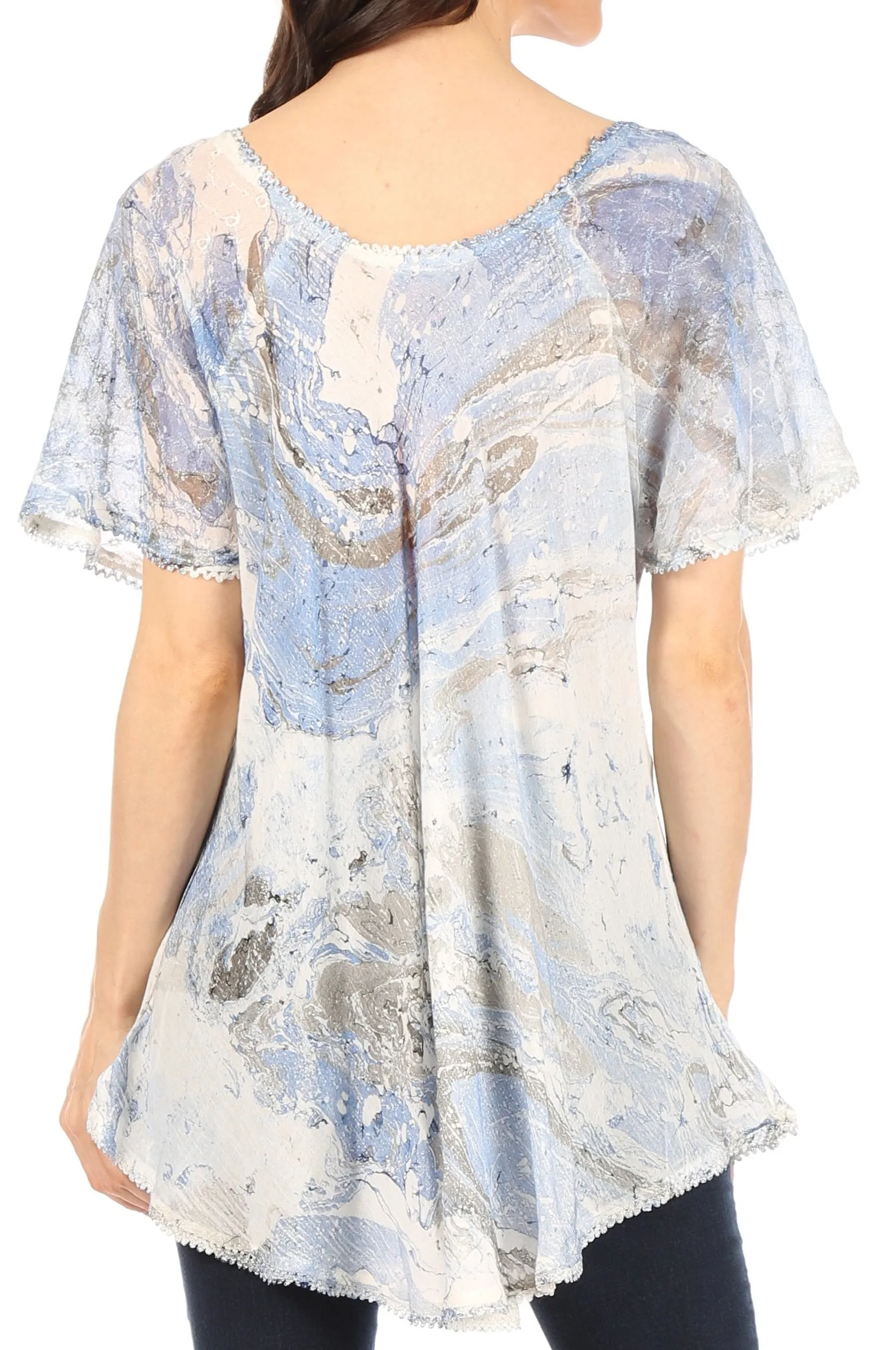 Sakkas Marzia Women's Loose Fit Short Sleeve Casual Tie Dye Batik Blouse Top Tunic