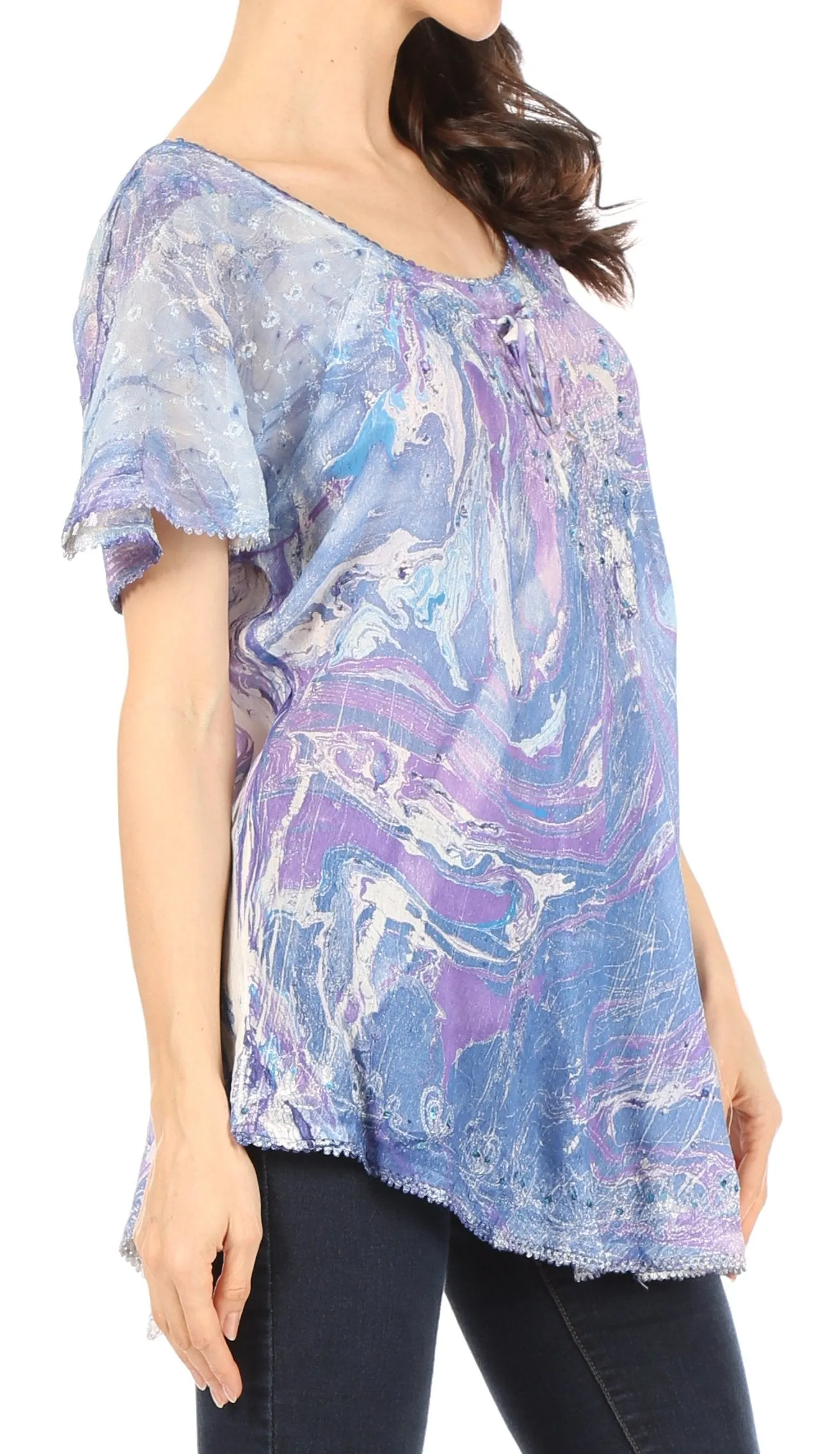 Sakkas Marzia Women's Loose Fit Short Sleeve Casual Tie Dye Batik Blouse Top Tunic