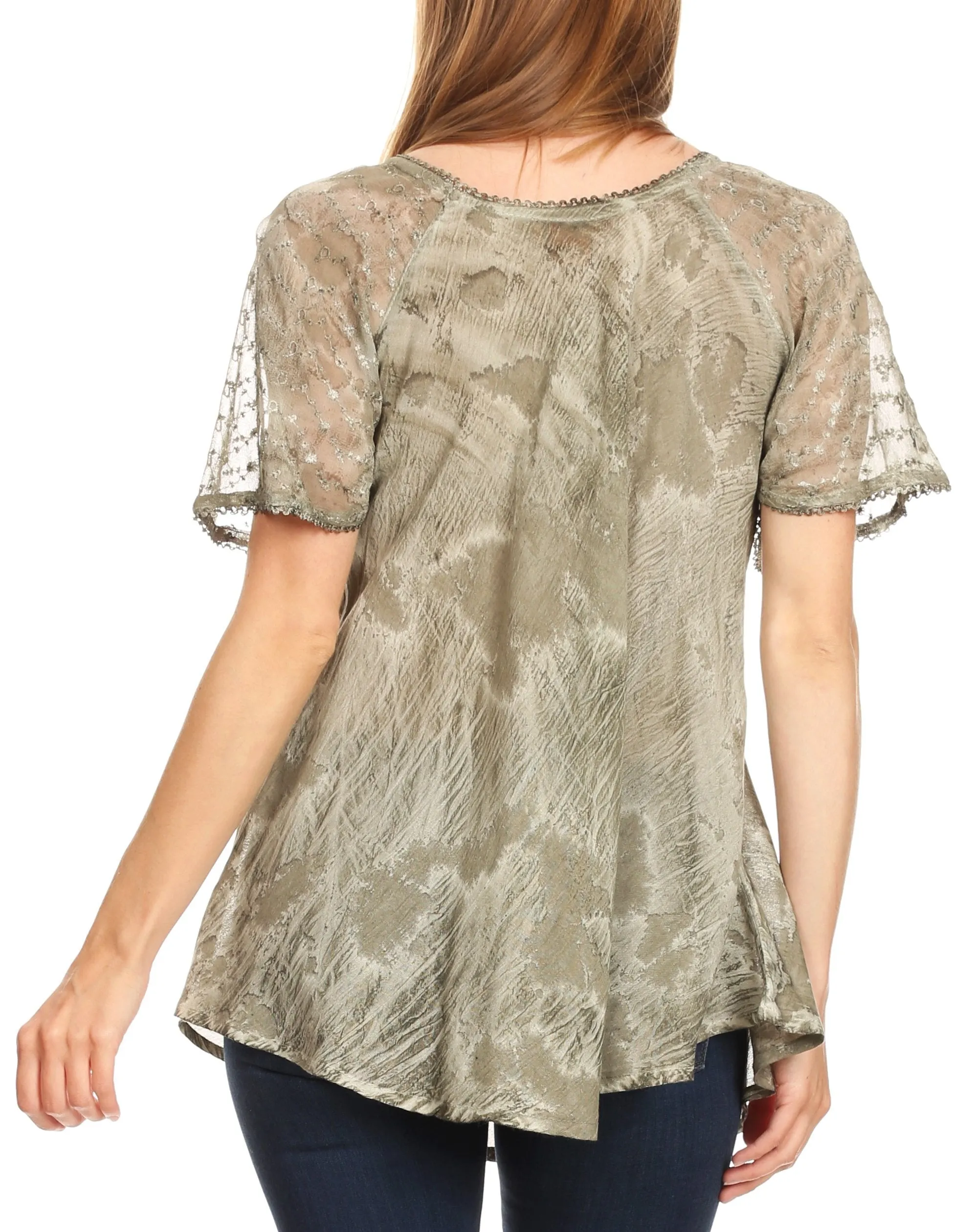 Sakkas Marzia Women's Loose Fit Short Sleeve Casual Tie Dye Batik Blouse Top Tunic