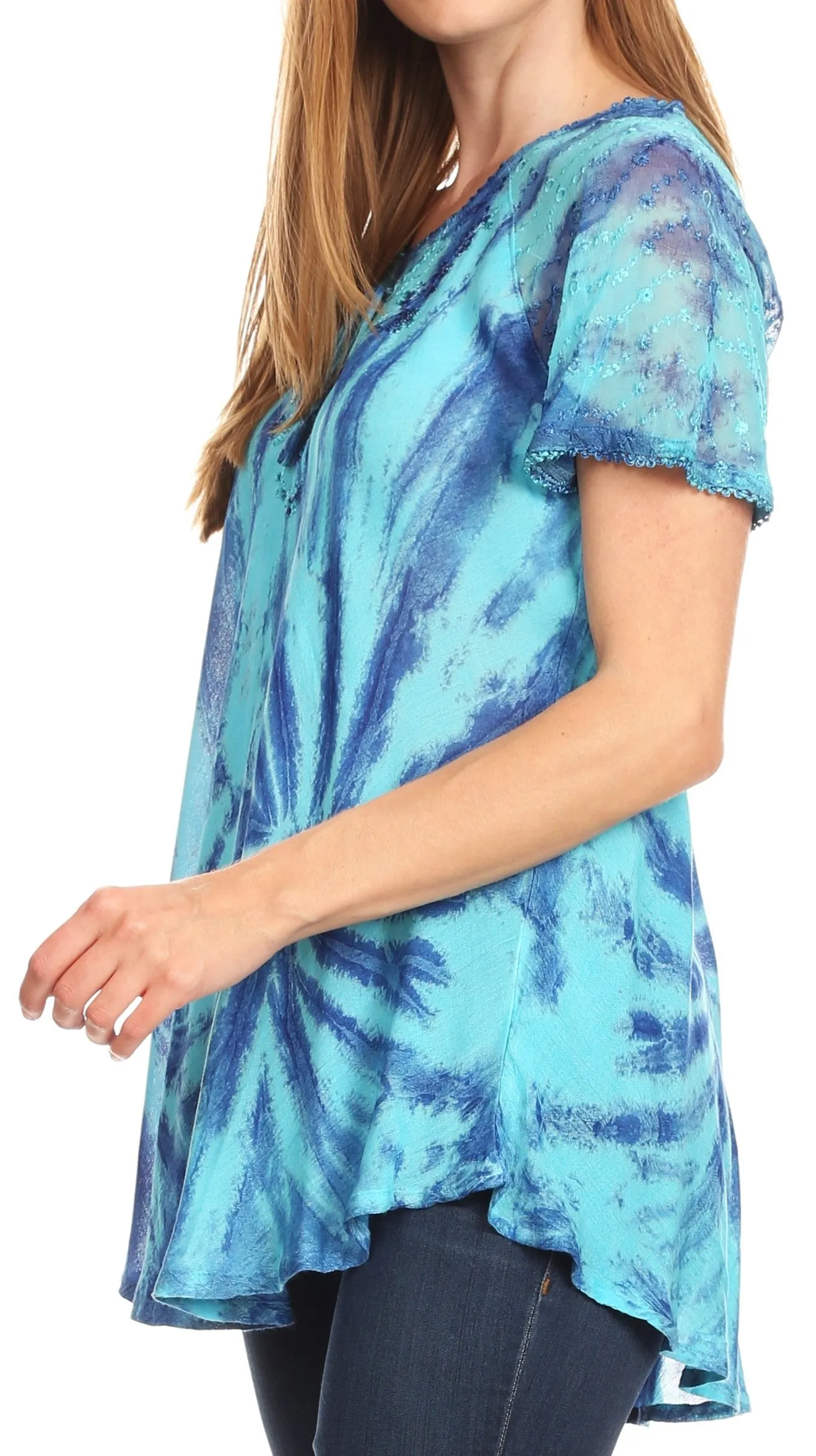 Sakkas Marzia Women's Loose Fit Short Sleeve Casual Tie Dye Batik Blouse Top Tunic