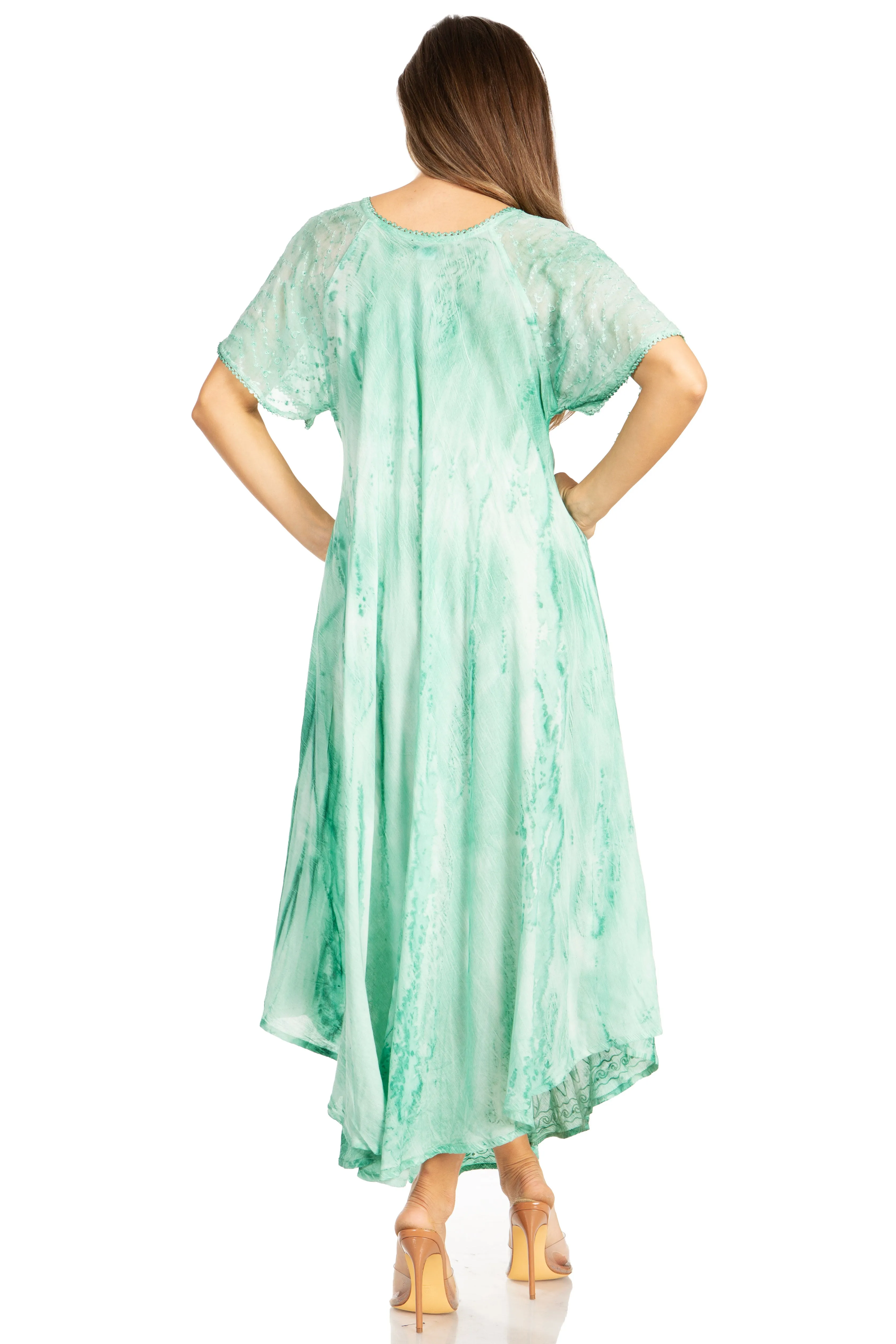 Sakkas Myani Two Tone Embroidered Sheer Cap Sleeve Caftan Long Dress | Cover Up