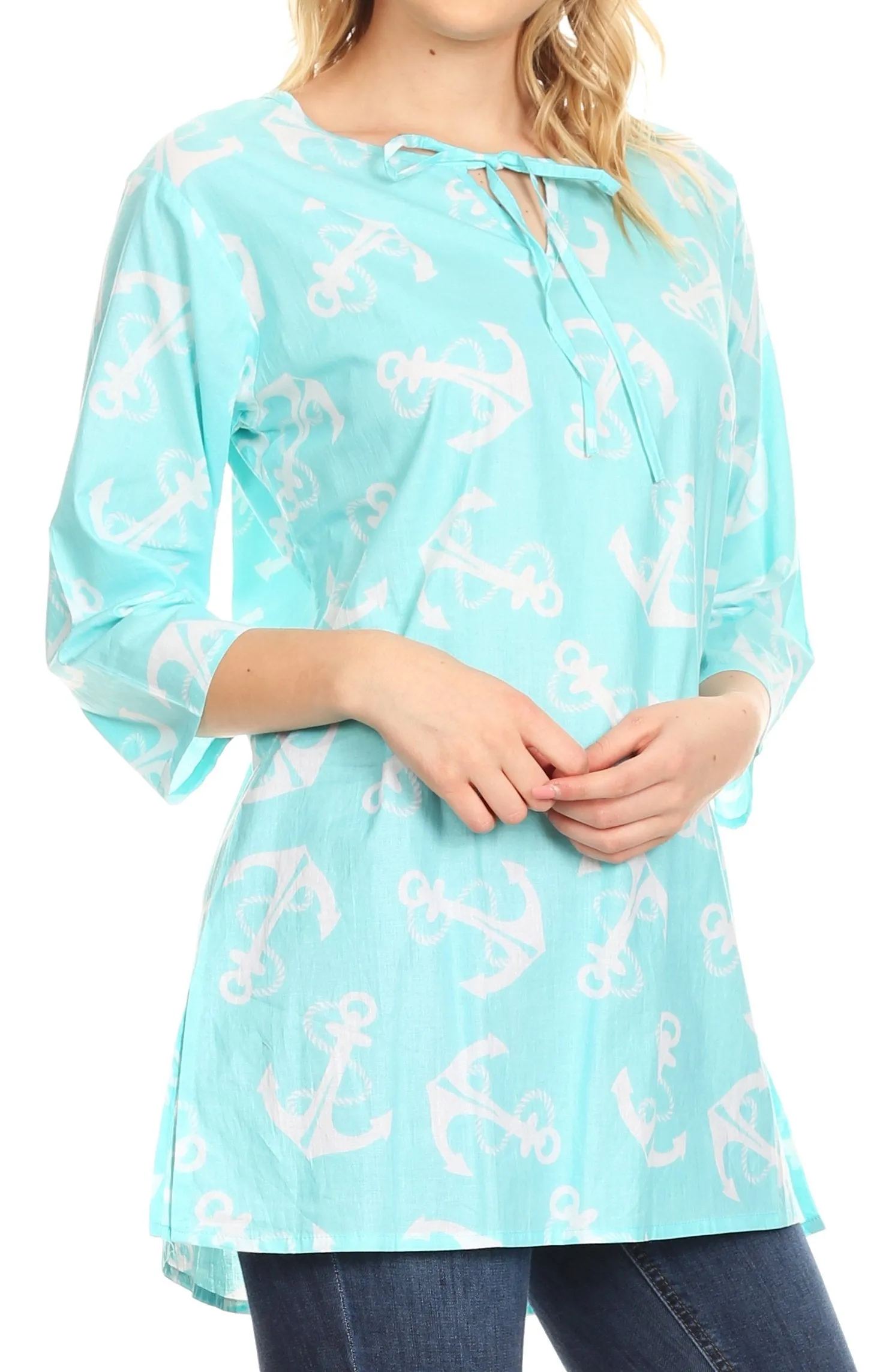 Sakkas Nila Women's Casual Summer Light 3/4 Sleeve Printed Tunic Top Cover-up