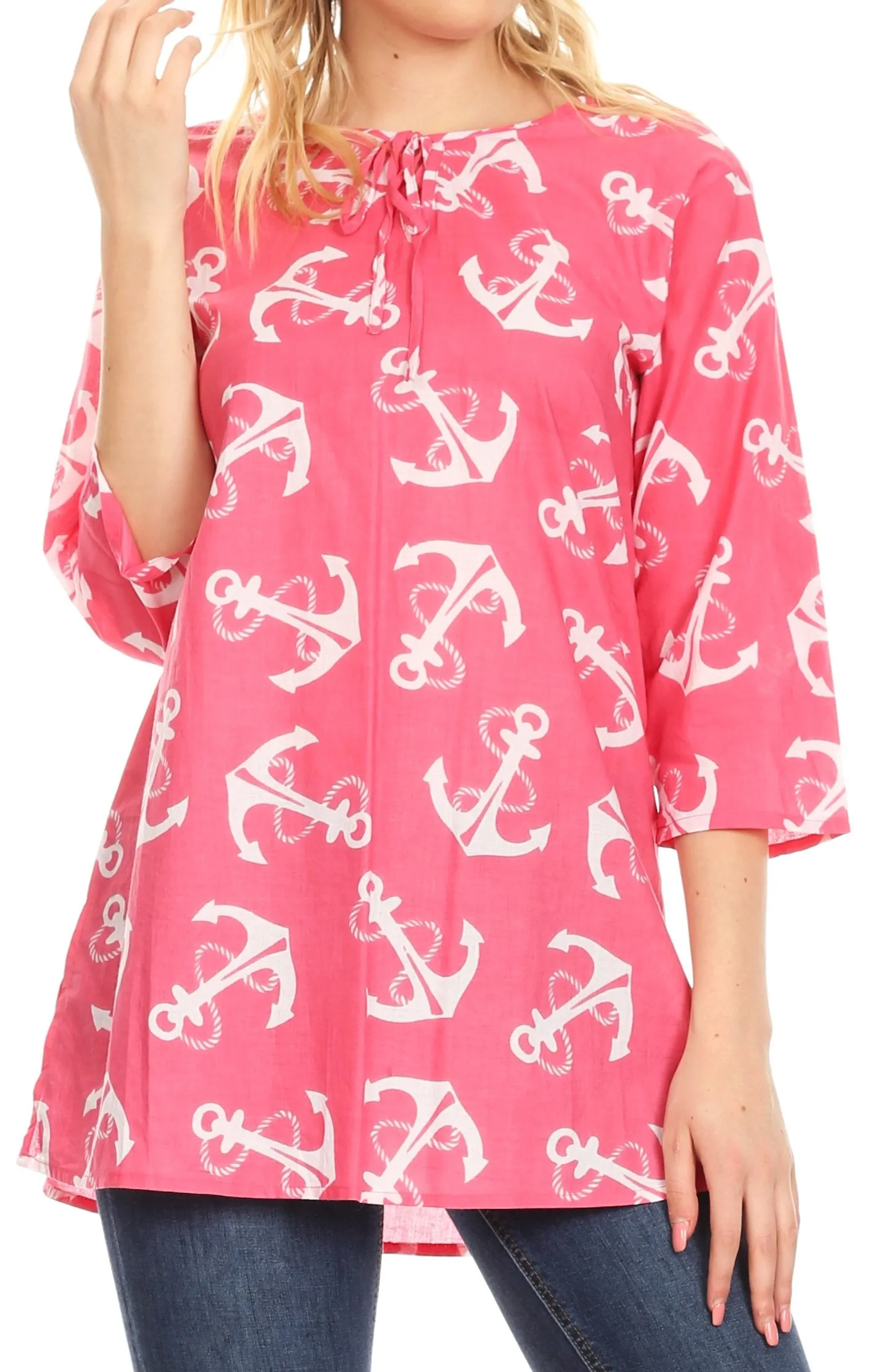 Sakkas Nila Women's Casual Summer Light 3/4 Sleeve Printed Tunic Top Cover-up