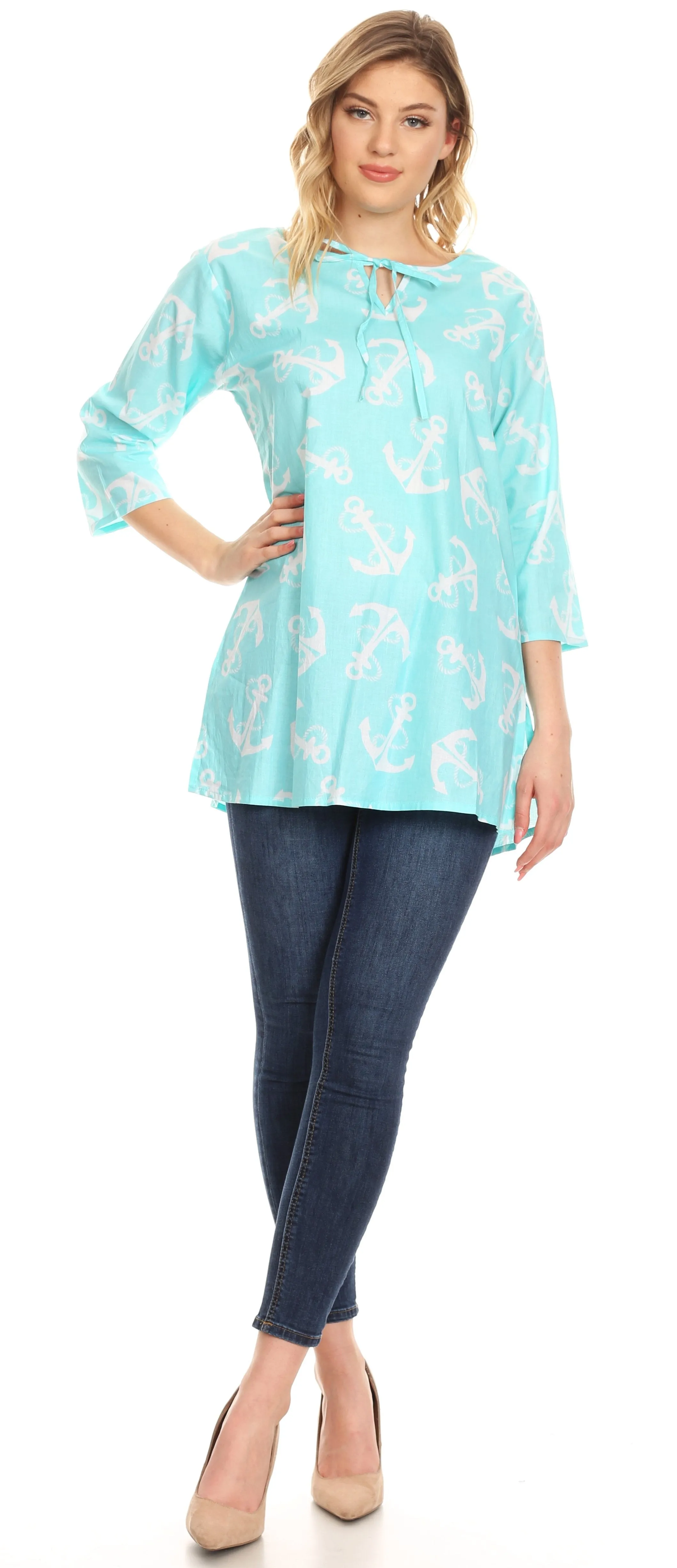 Sakkas Nila Women's Casual Summer Light 3/4 Sleeve Printed Tunic Top Cover-up