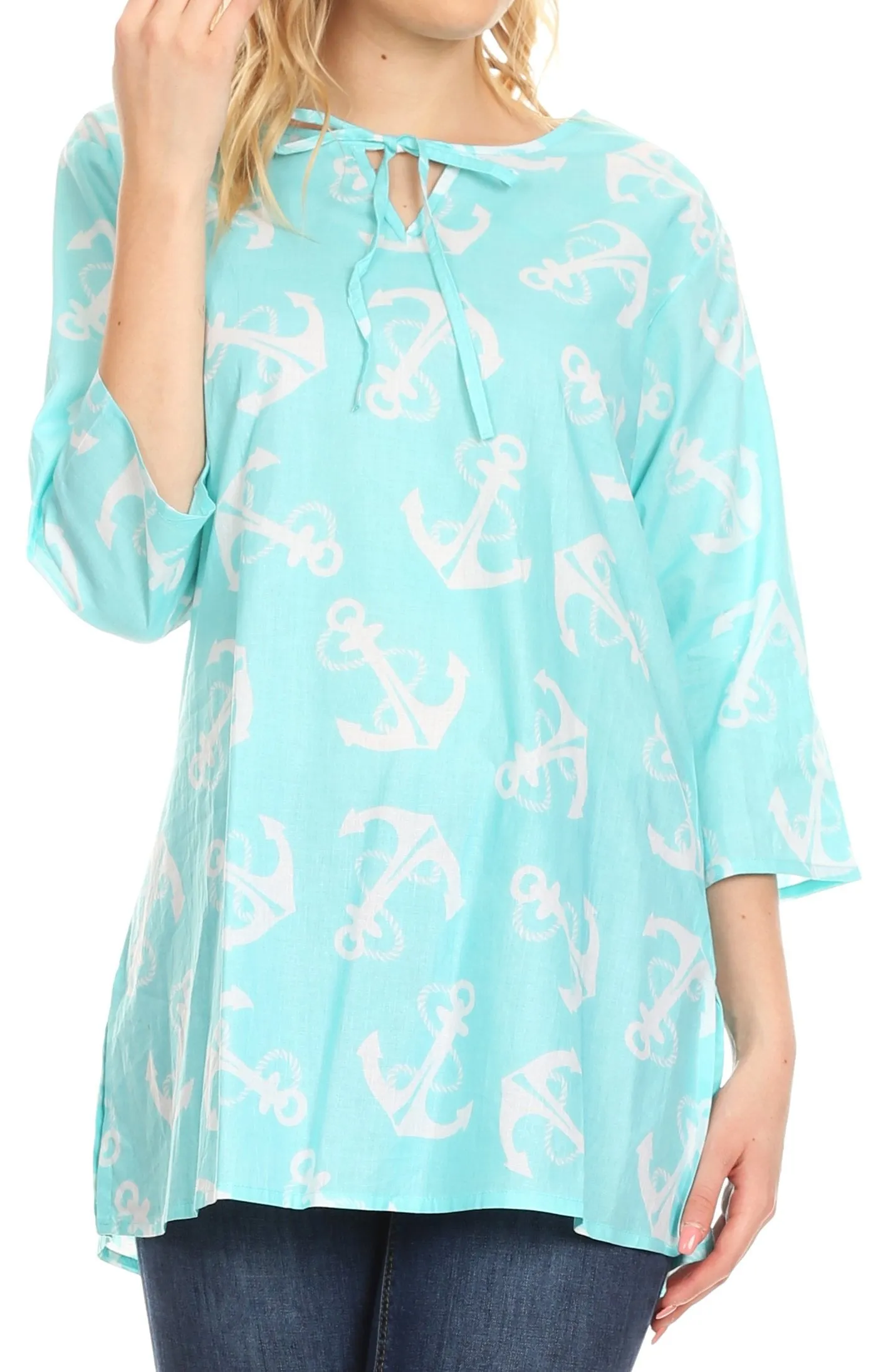 Sakkas Nila Women's Casual Summer Light 3/4 Sleeve Printed Tunic Top Cover-up