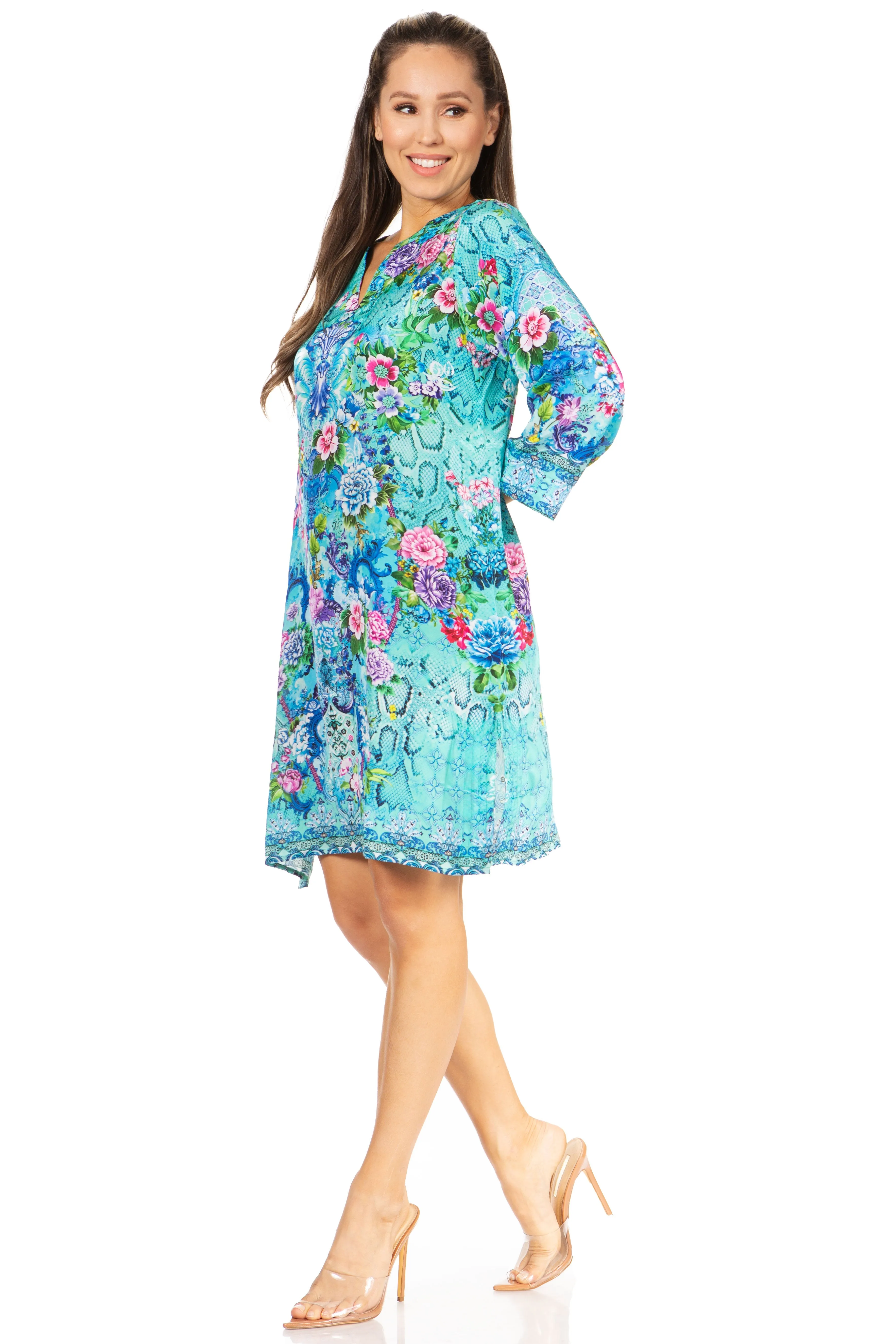 Sakkas Rosa Boho Style Floral Tunic Dress - Women's Midi Top