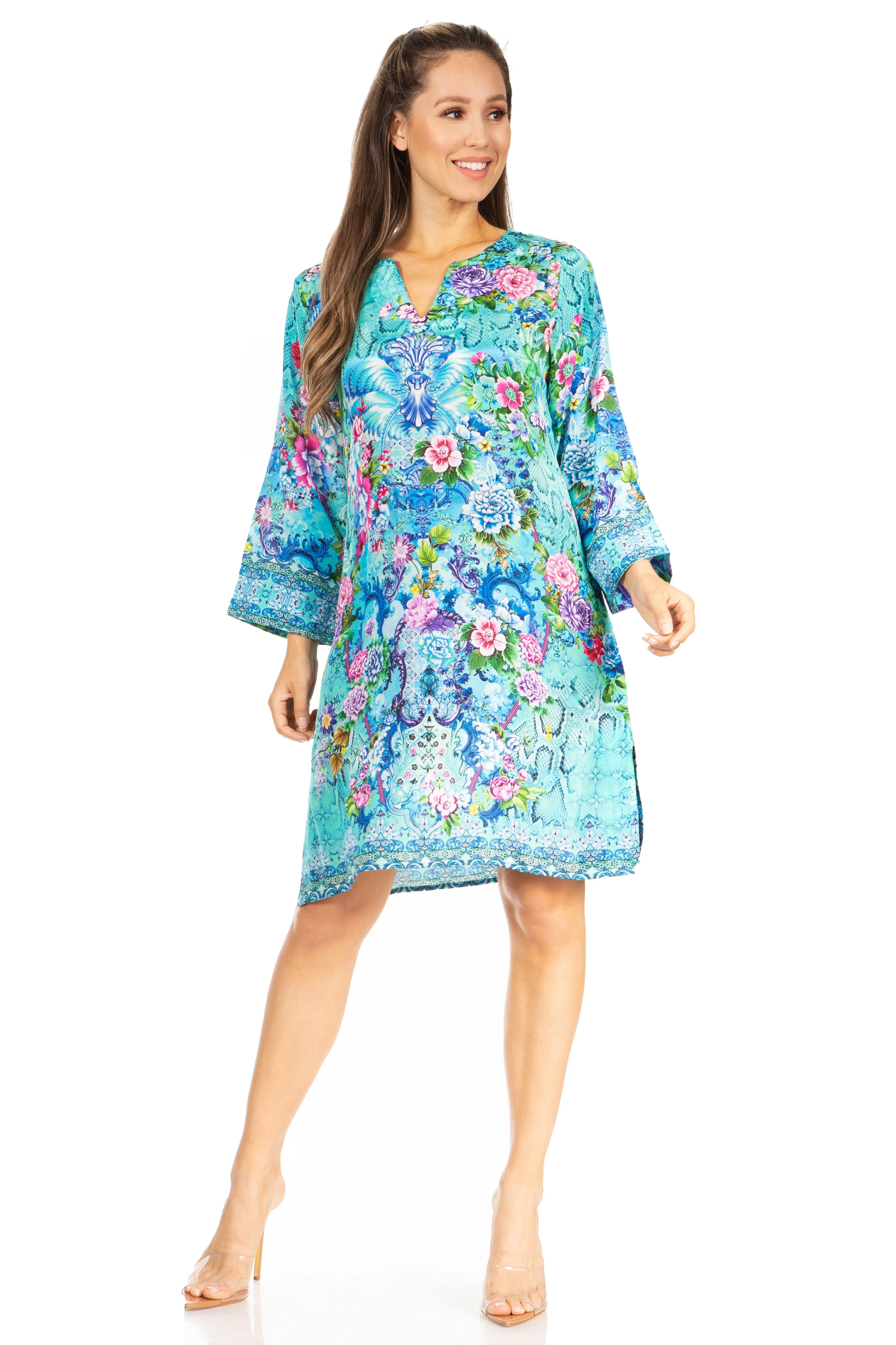 Sakkas Rosa Boho Style Floral Tunic Dress - Women's Midi Top