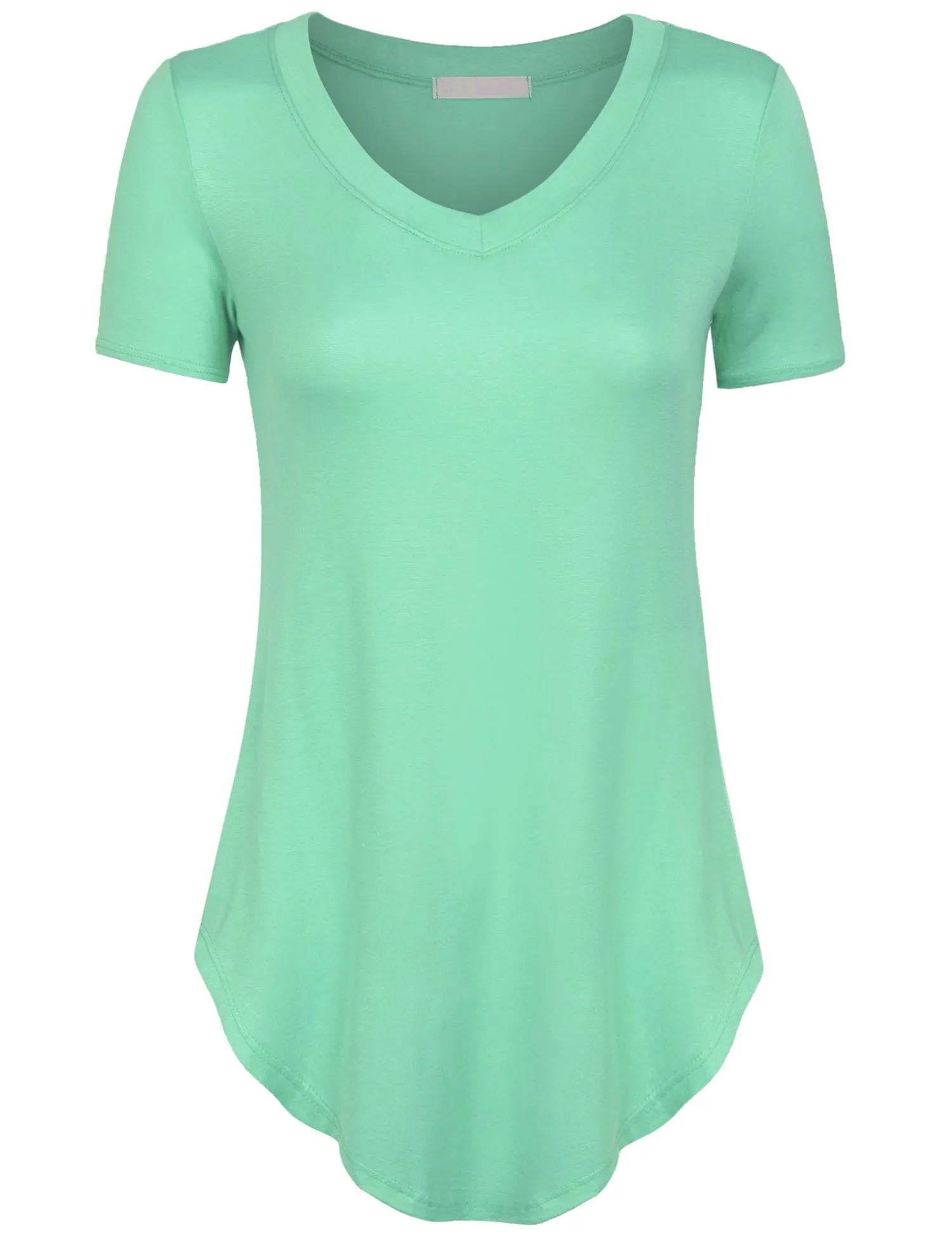 Short Sleeve Asymmetrical Hemline V Neck Tunic Top