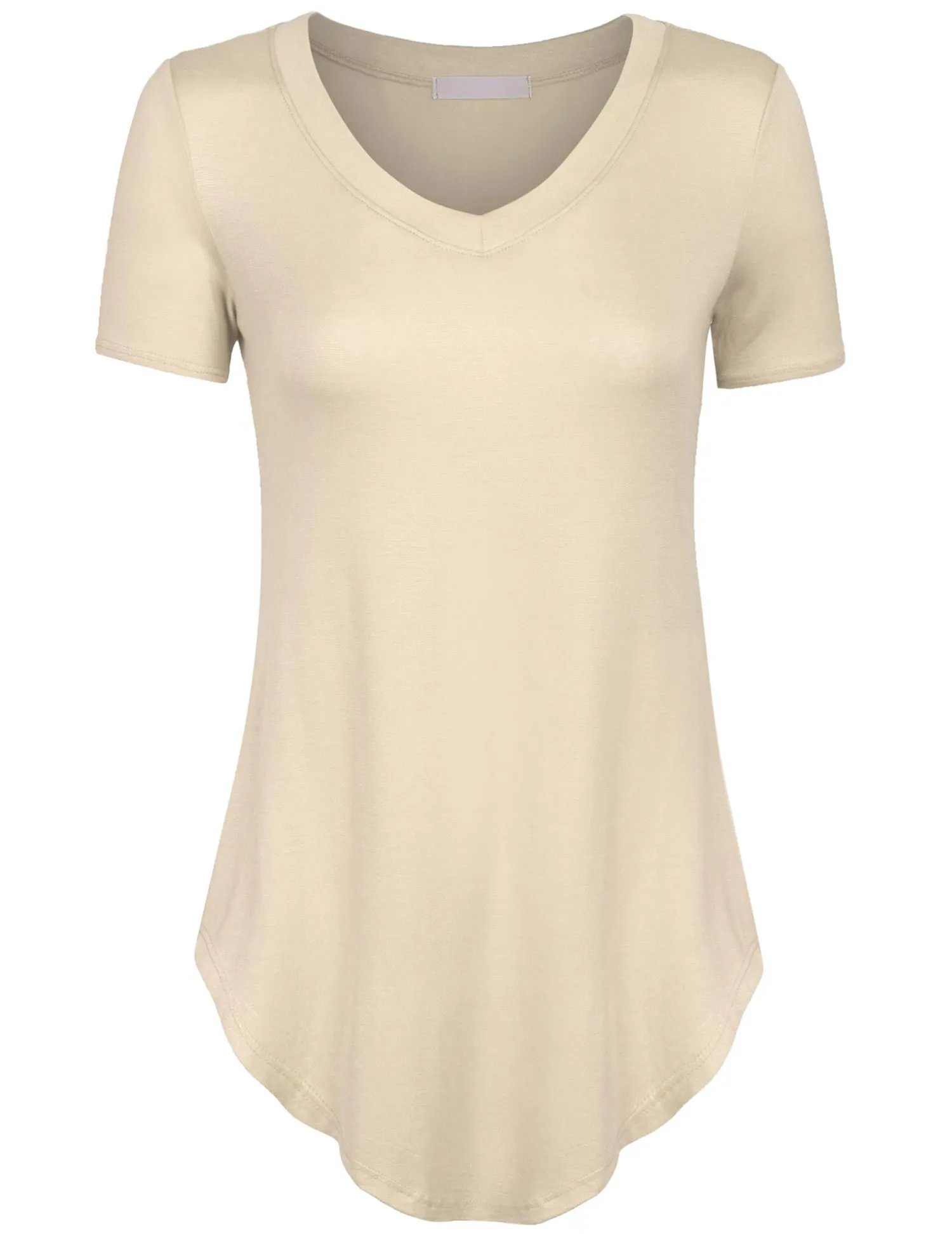 Short Sleeve Asymmetrical Hemline V Neck Tunic Top