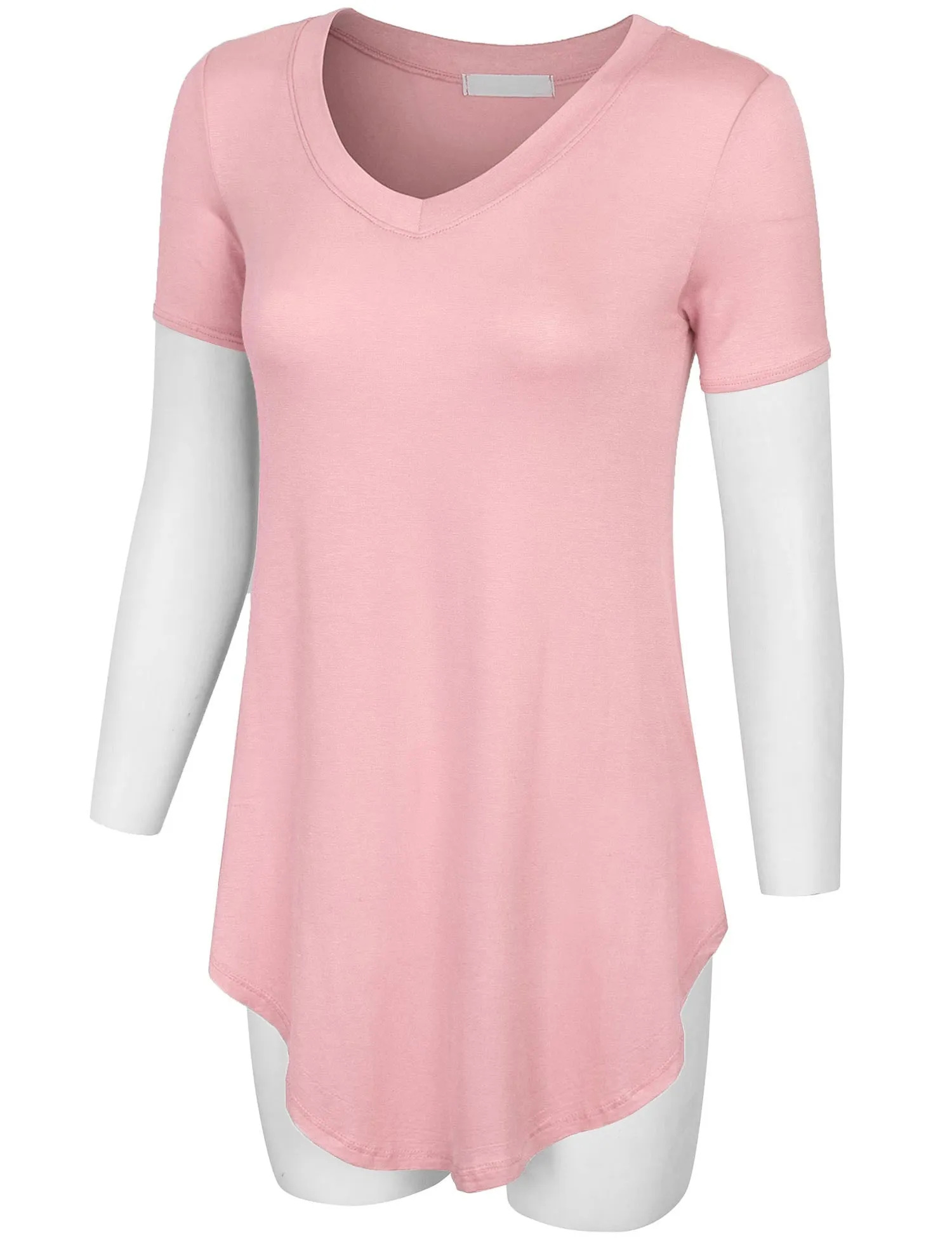 Short Sleeve Asymmetrical Hemline V Neck Tunic Top