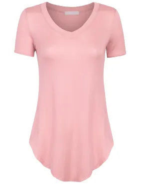 Short Sleeve Asymmetrical Hemline V Neck Tunic Top