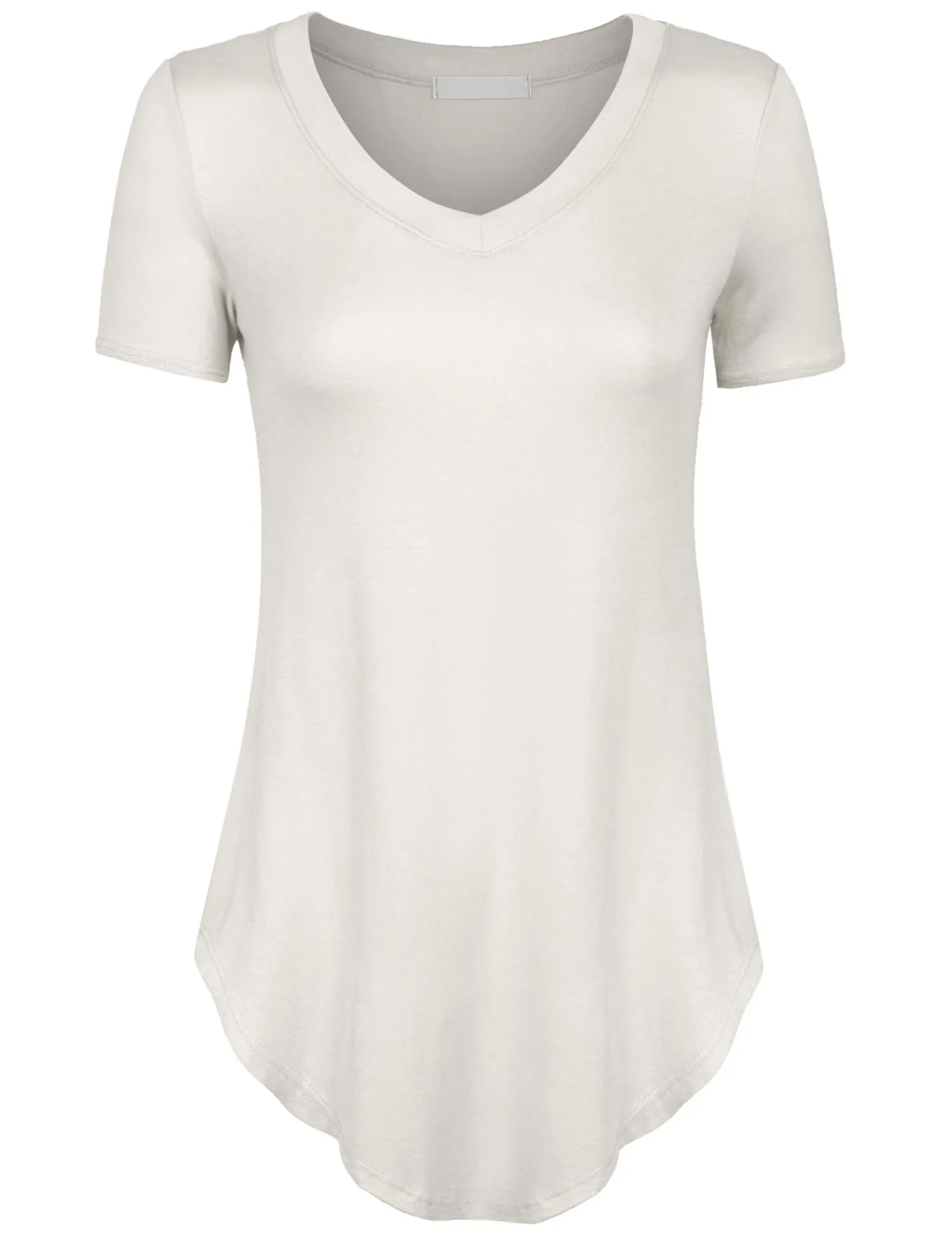 Short Sleeve Asymmetrical Hemline V Neck Tunic Top