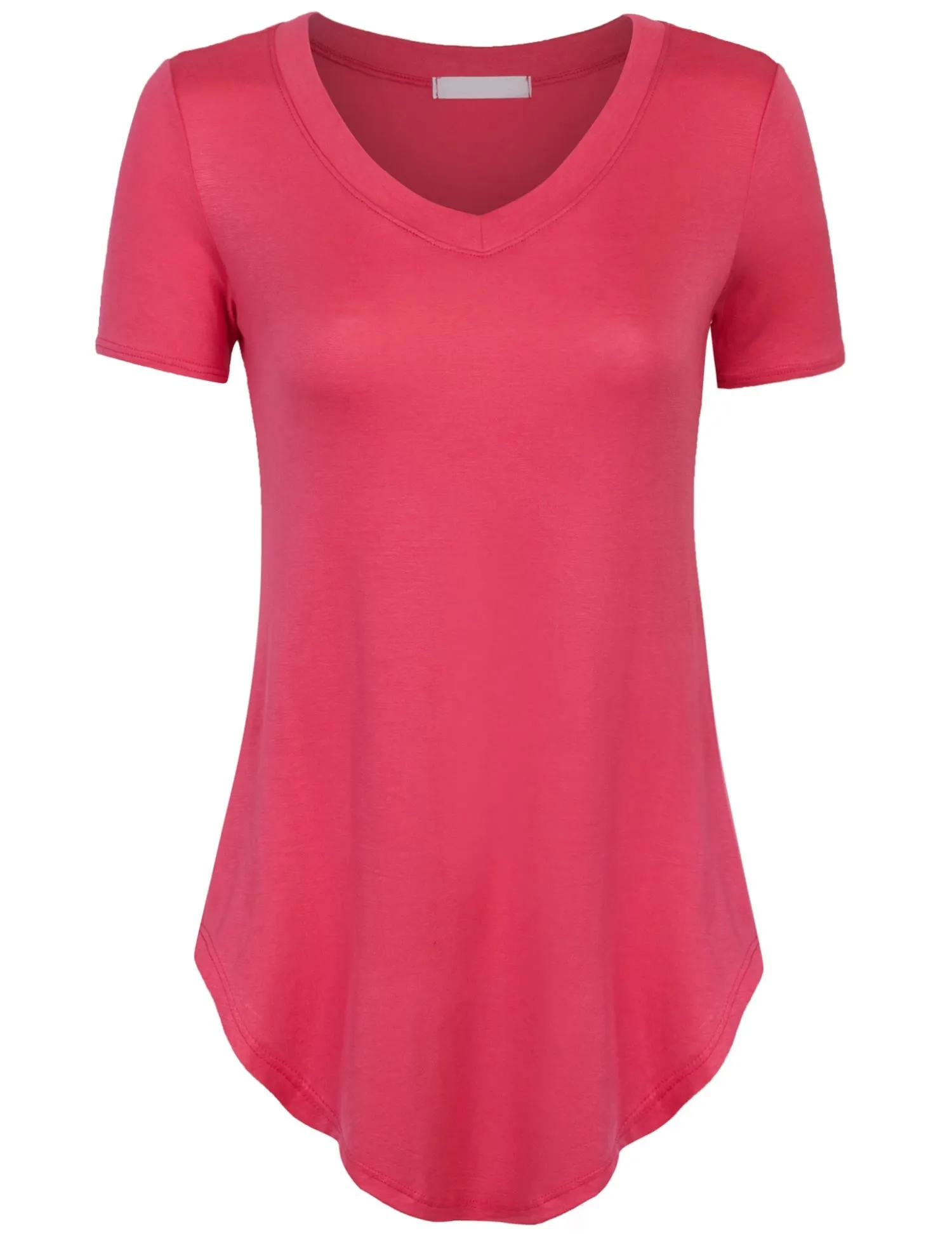 Short Sleeve Asymmetrical Hemline V Neck Tunic Top