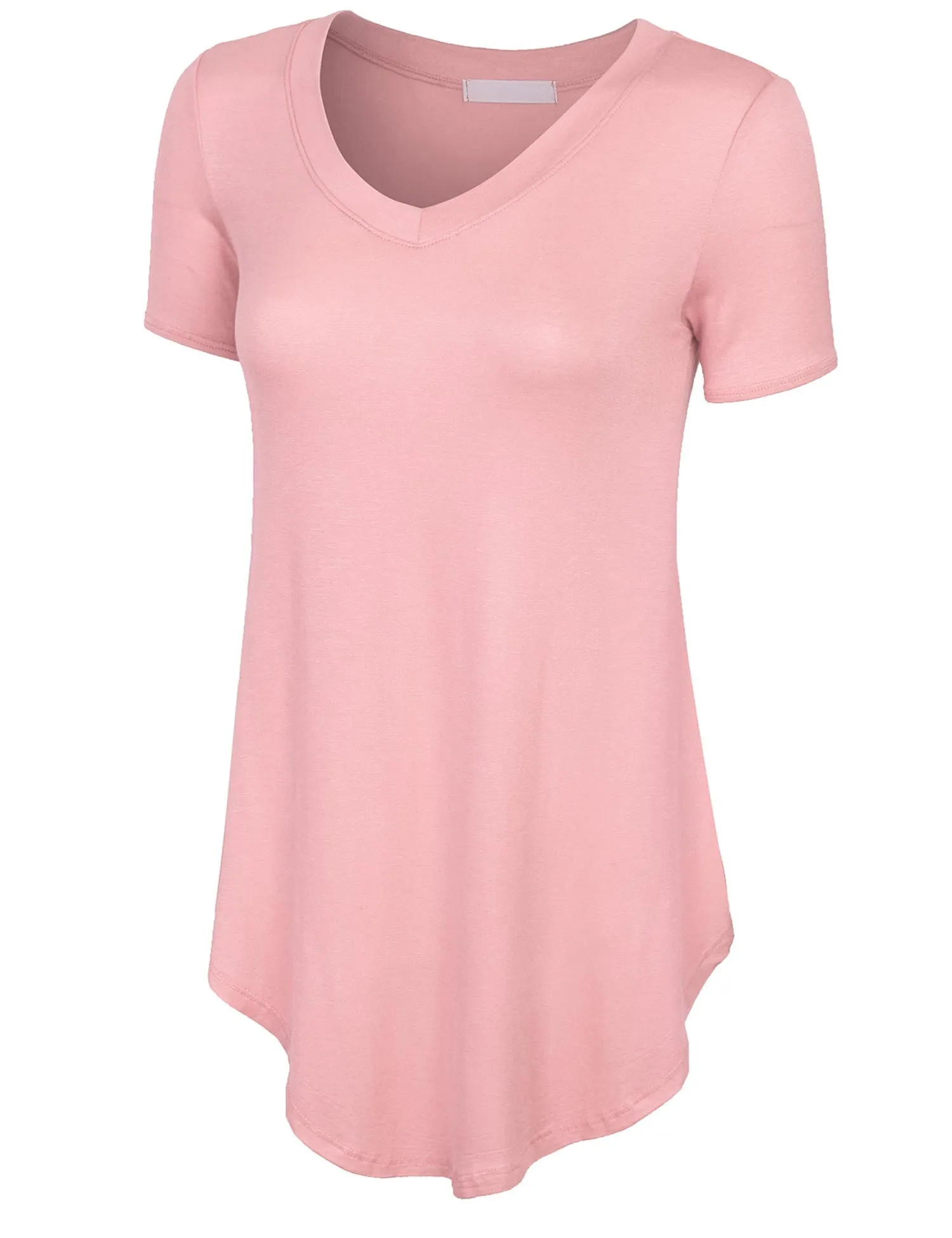 Short Sleeve Asymmetrical Hemline V Neck Tunic Top