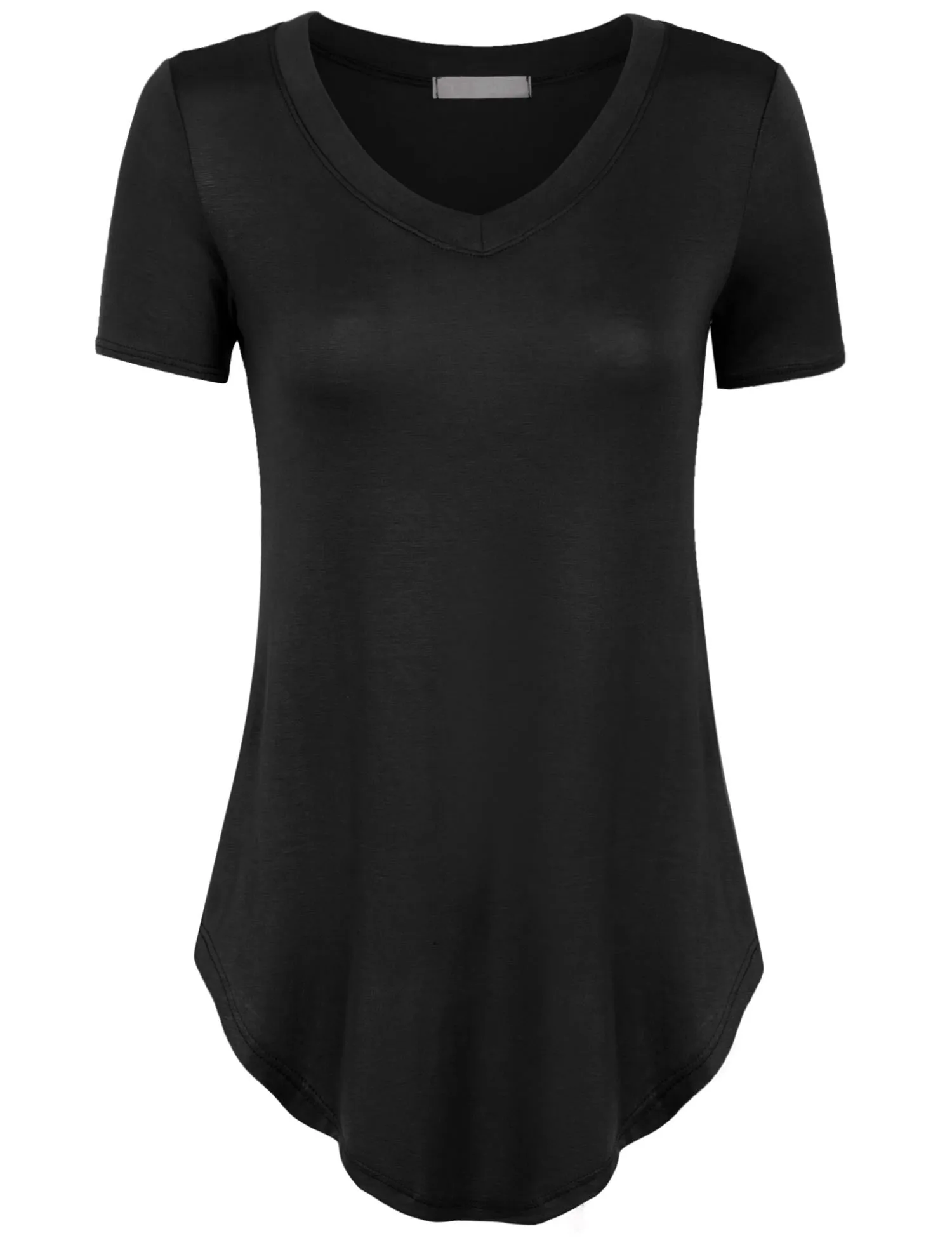 Short Sleeve Asymmetrical Hemline V Neck Tunic Top