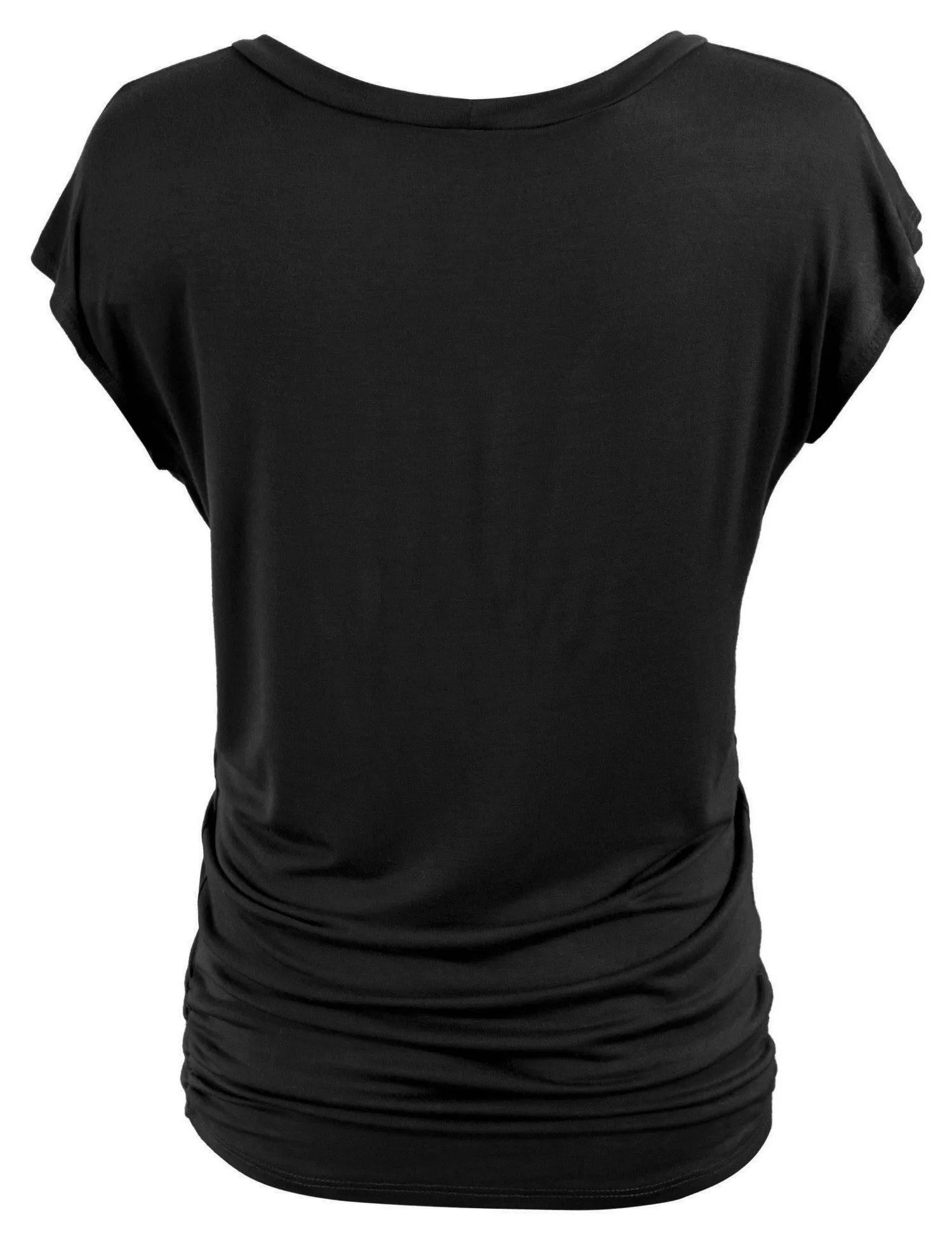 Short Sleeve Solid Basic Tunic Top Tee with Side Shirring V neck