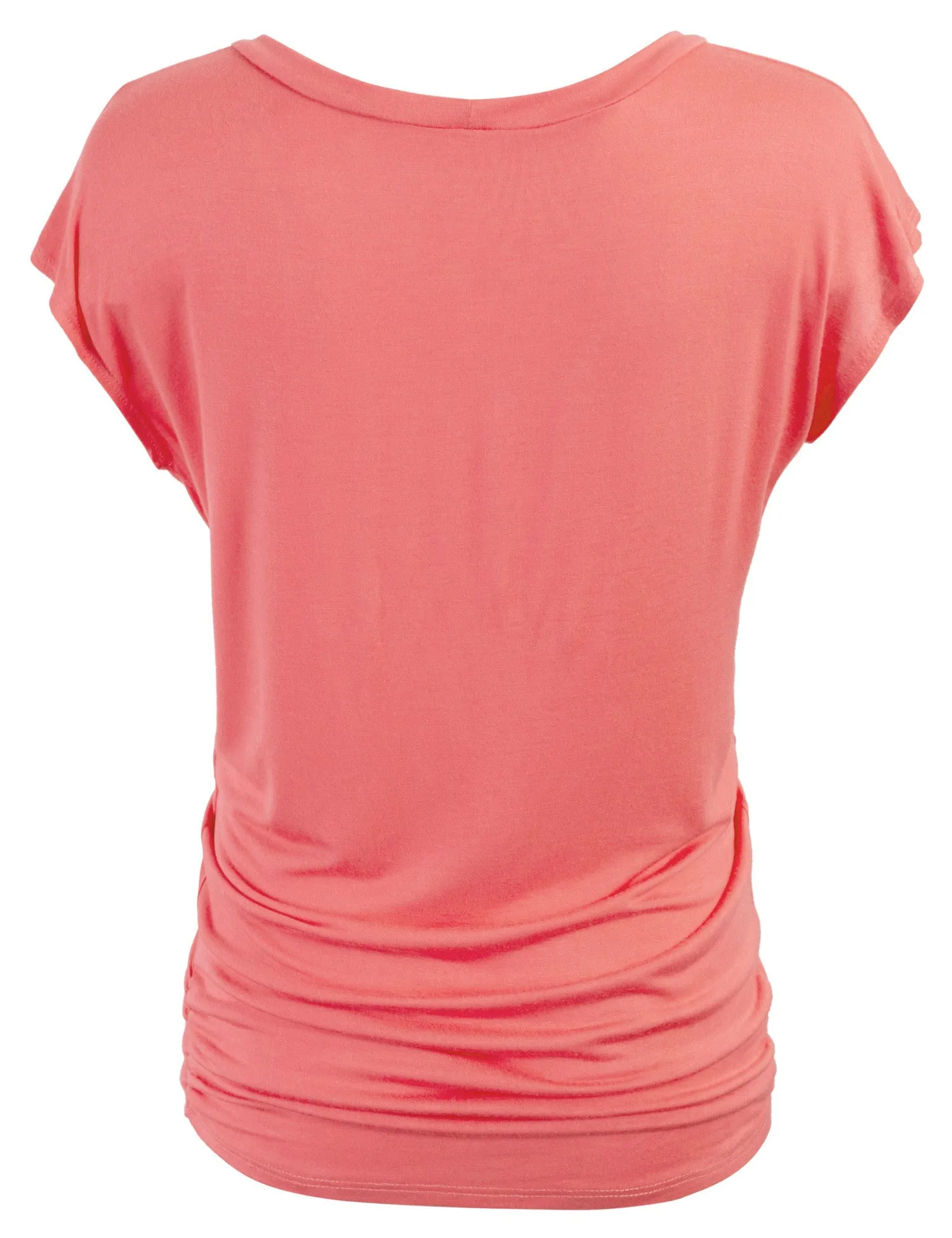 Short Sleeve Solid Basic Tunic Top Tee with Side Shirring V neck