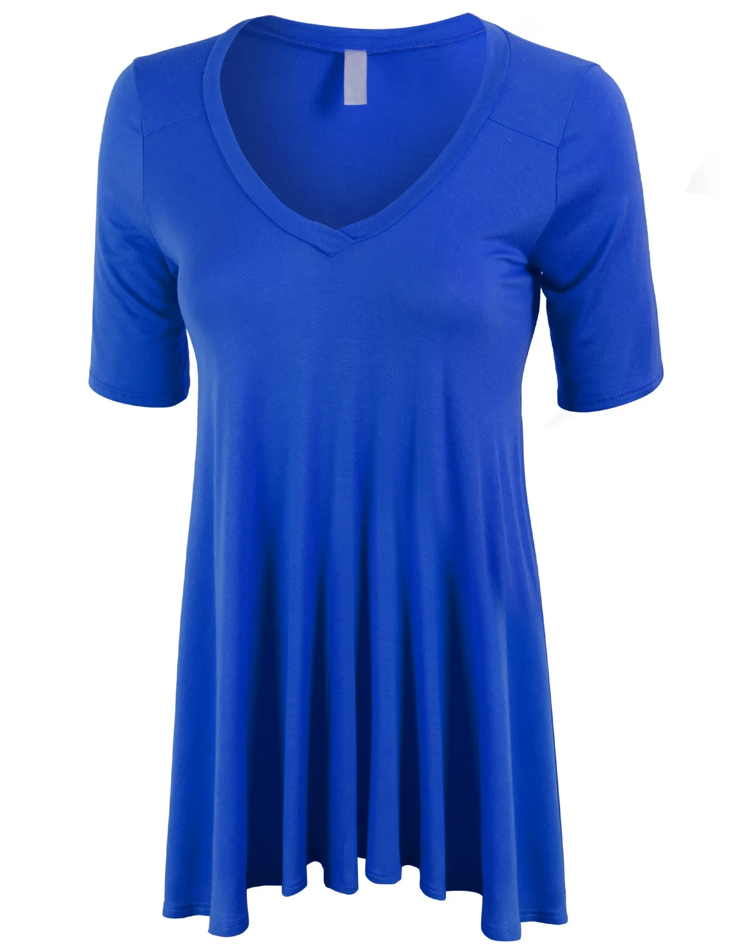 Short Sleeve V Neck Loose Fit Basic Knit Tunic Top