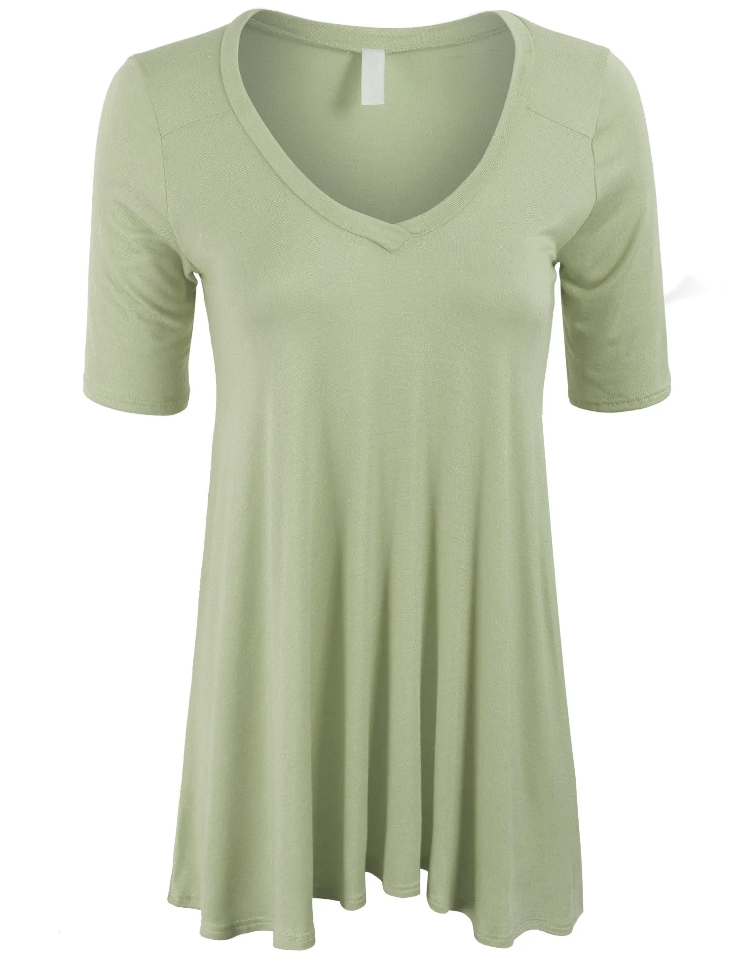 Short Sleeve V Neck Loose Fit Basic Knit Tunic Top