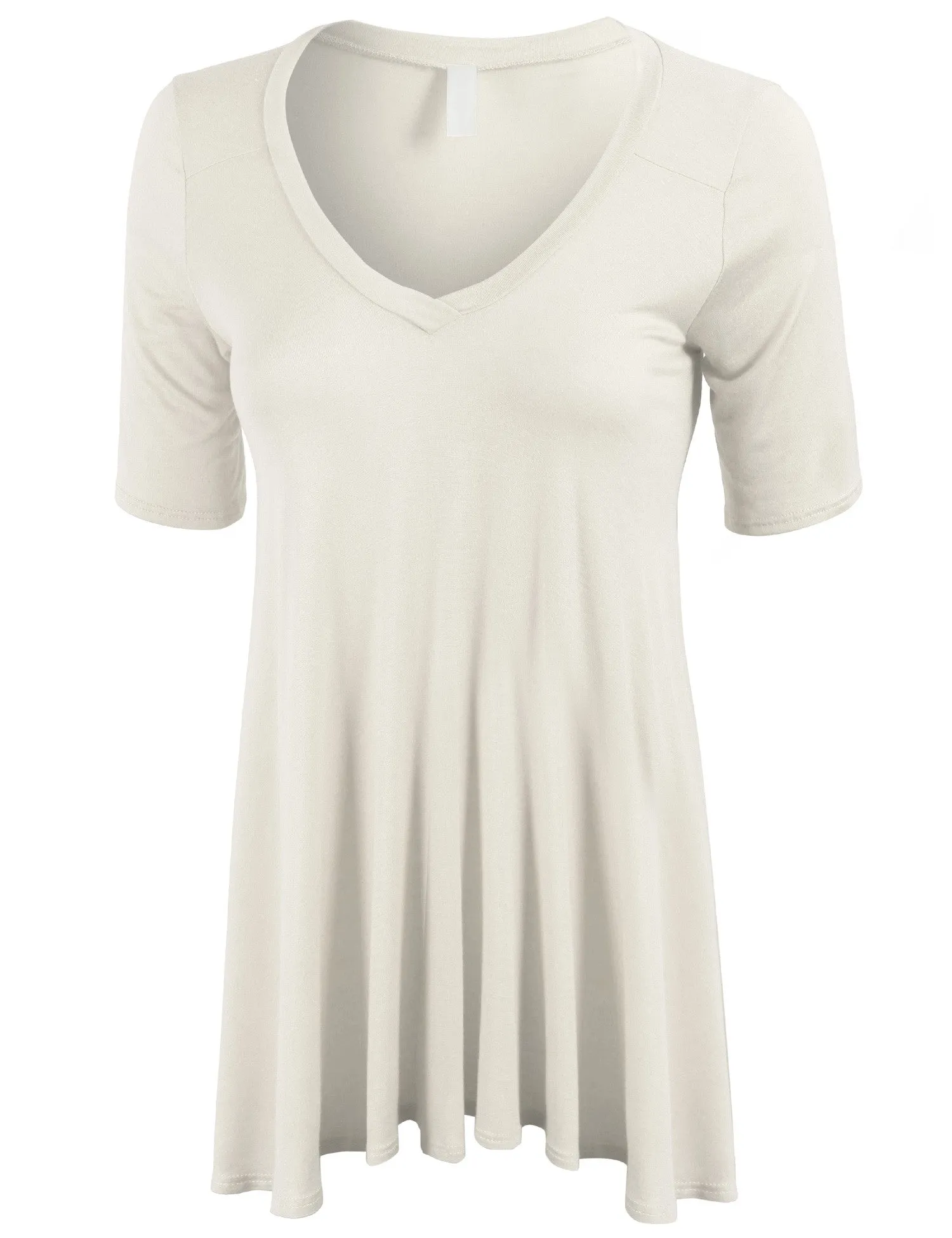 Short Sleeve V Neck Loose Fit Basic Knit Tunic Top