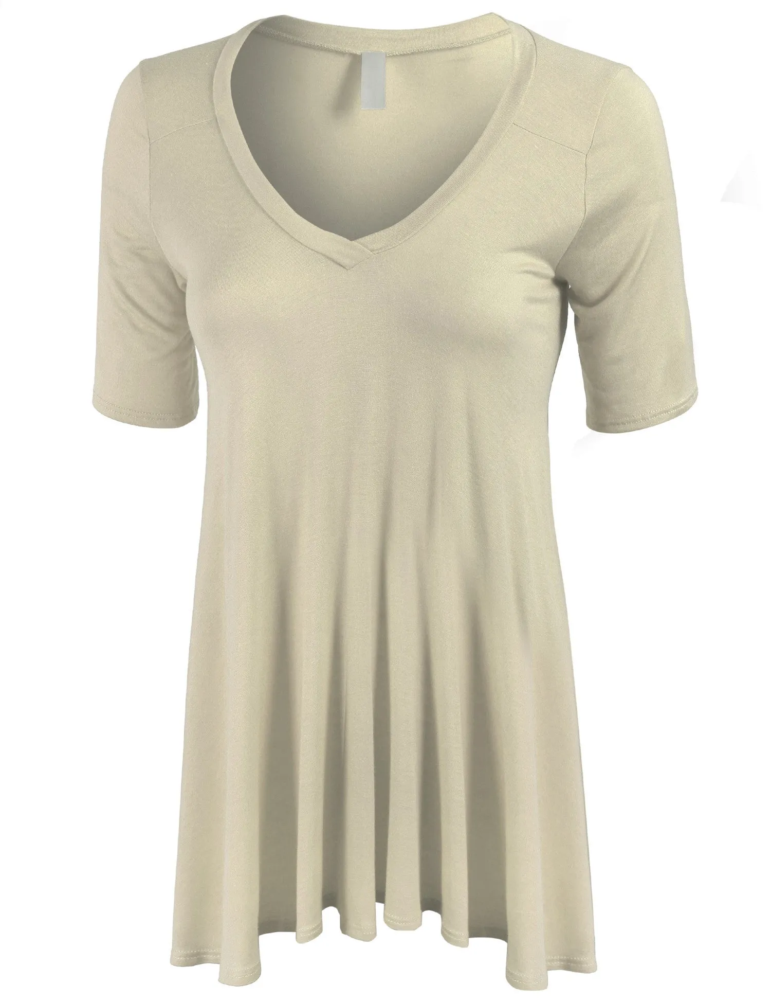 Short Sleeve V Neck Loose Fit Basic Knit Tunic Top