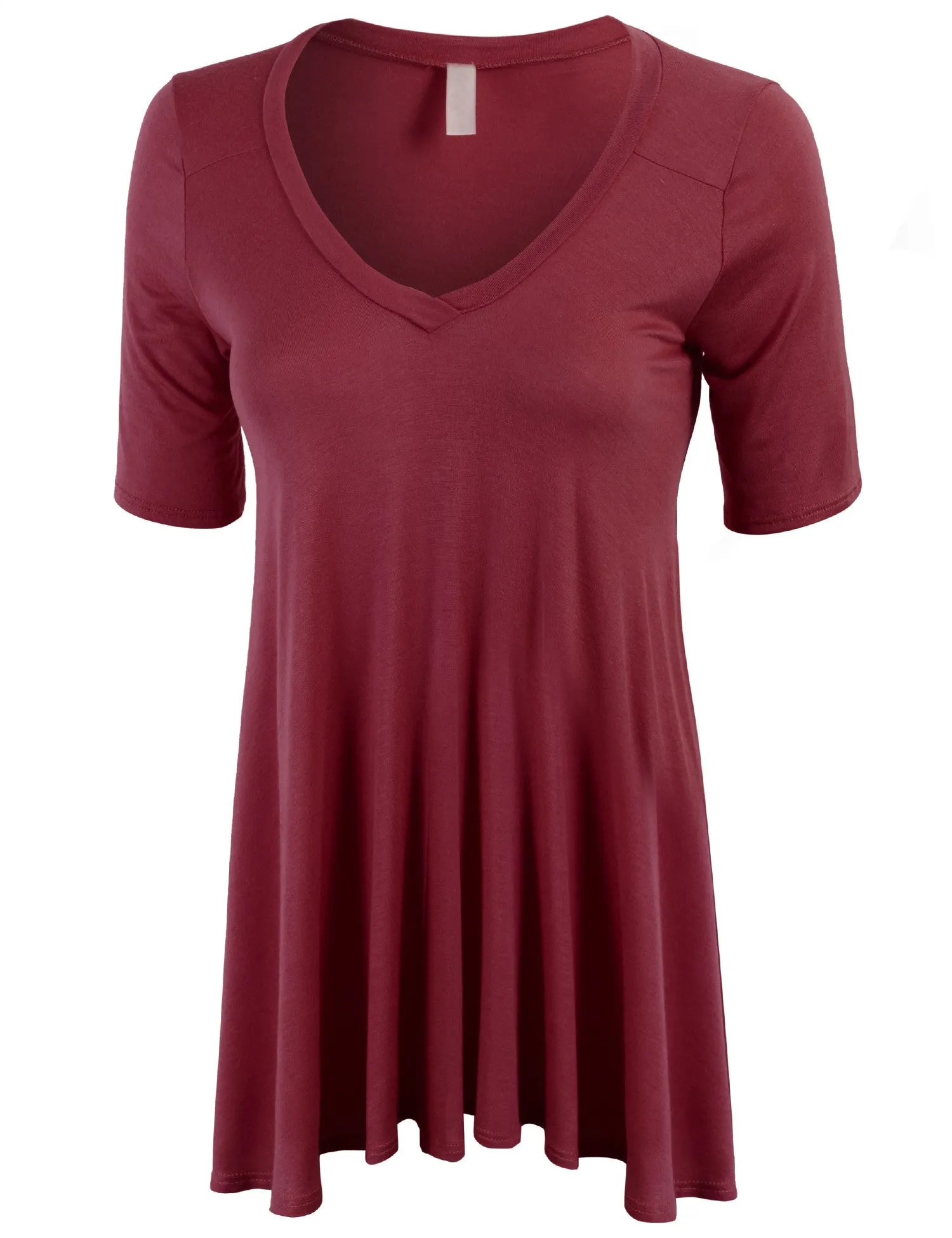 Short Sleeve V Neck Loose Fit Basic Knit Tunic Top