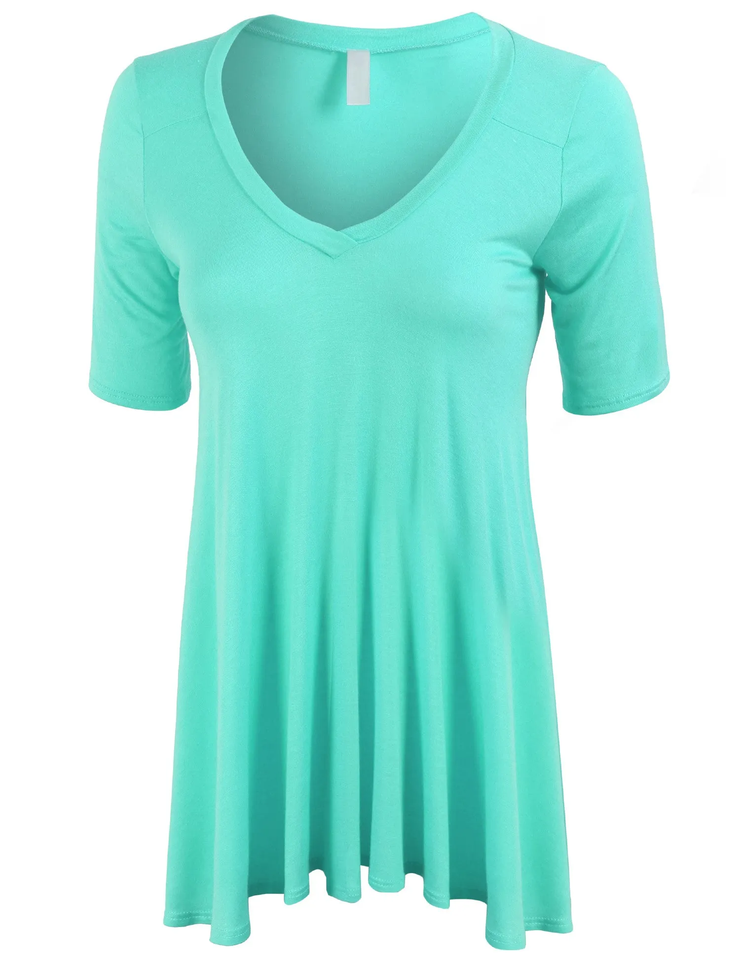 Short Sleeve V Neck Loose Fit Basic Knit Tunic Top