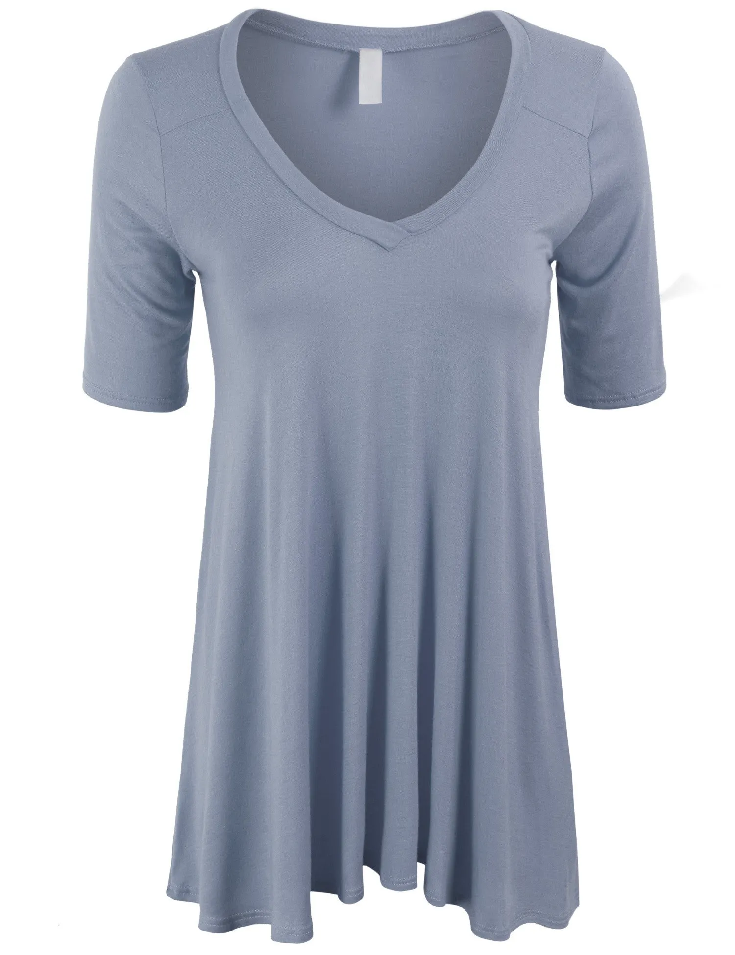 Short Sleeve V Neck Loose Fit Basic Knit Tunic Top