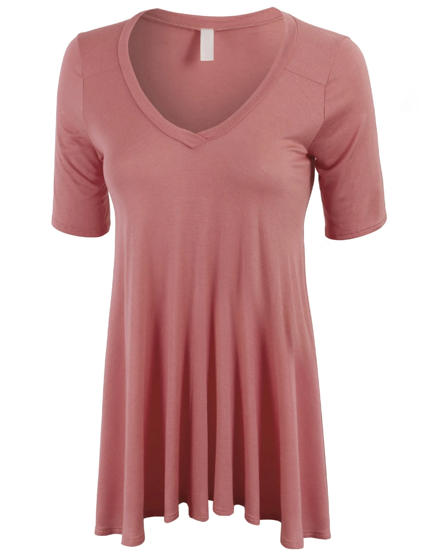 Short Sleeve V Neck Loose Fit Basic Knit Tunic Top