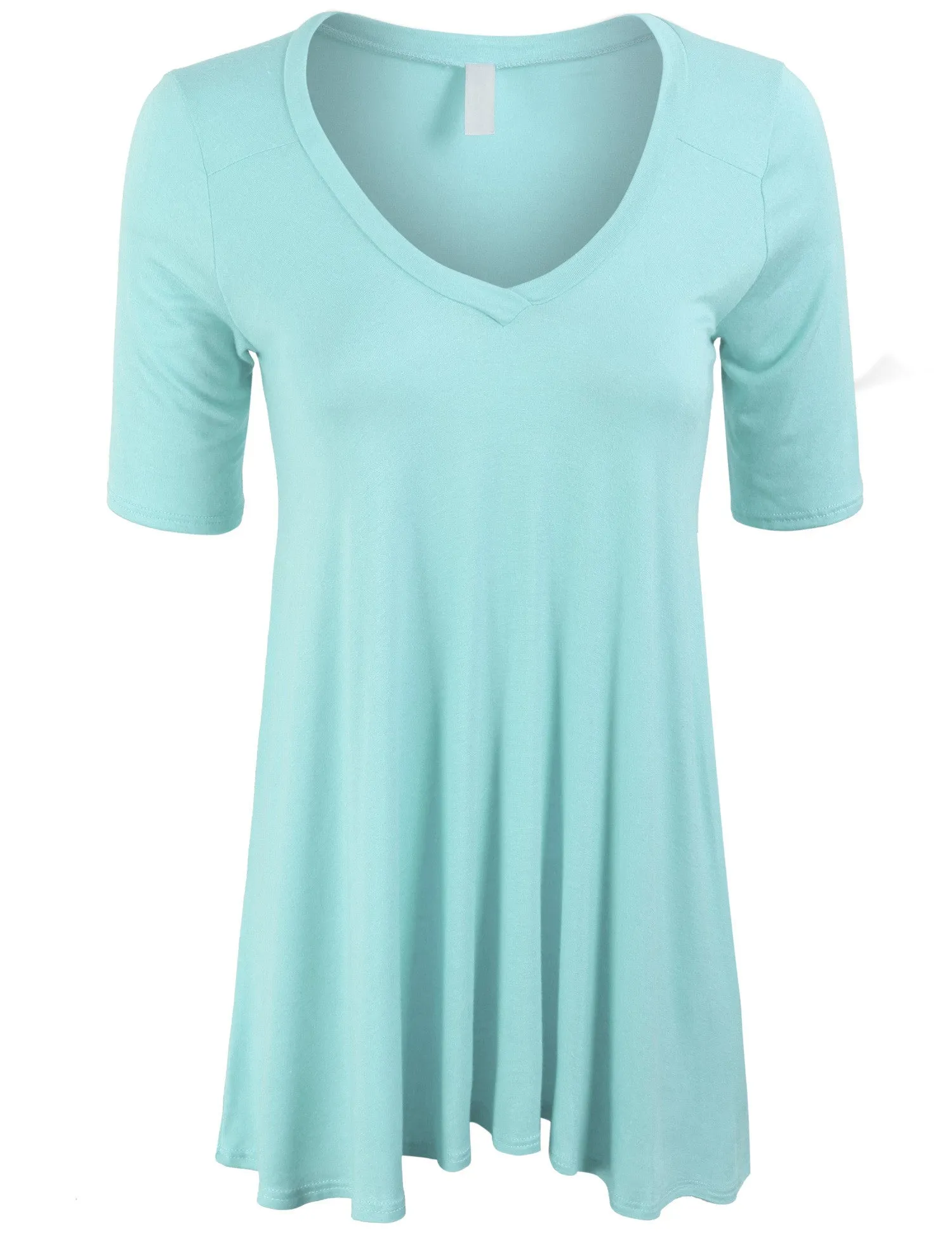 Short Sleeve V Neck Loose Fit Basic Knit Tunic Top