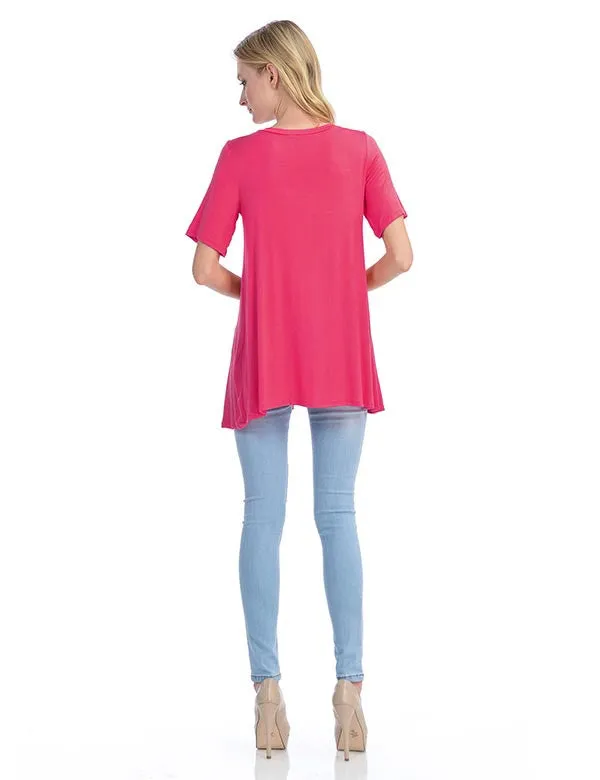 Short Sleeve V Neck Loose Fit Basic Knit Tunic Top