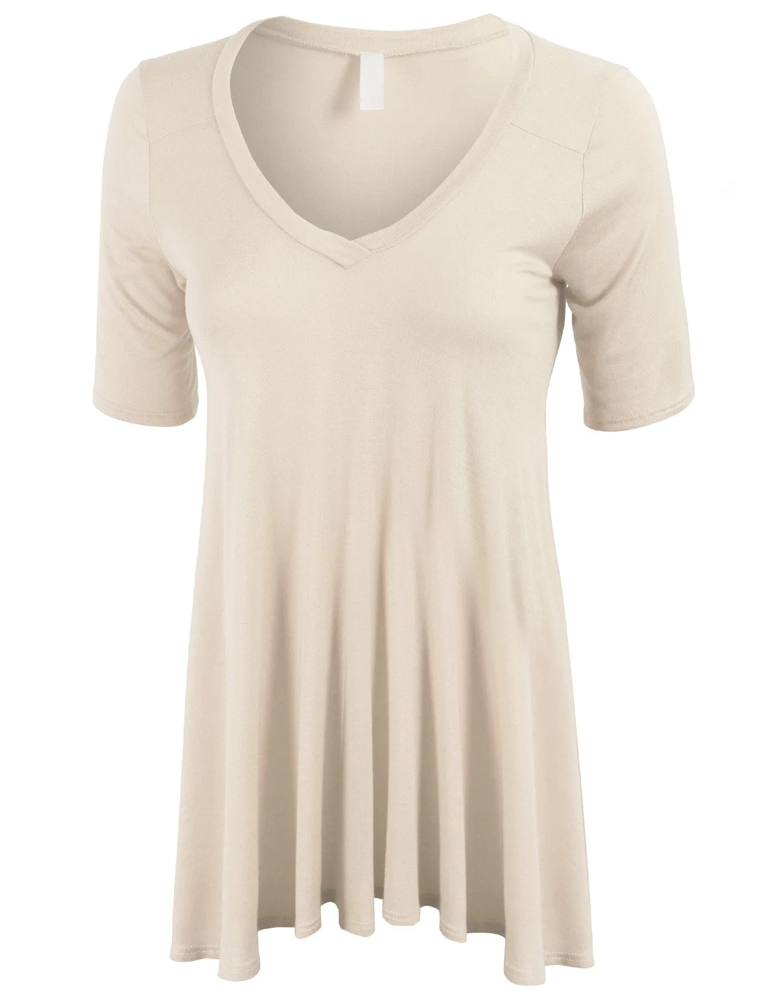 Short Sleeve V Neck Loose Fit Basic Knit Tunic Top