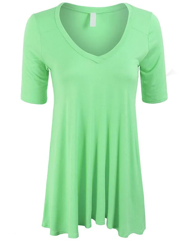 Short Sleeve V Neck Loose Fit Basic Knit Tunic Top