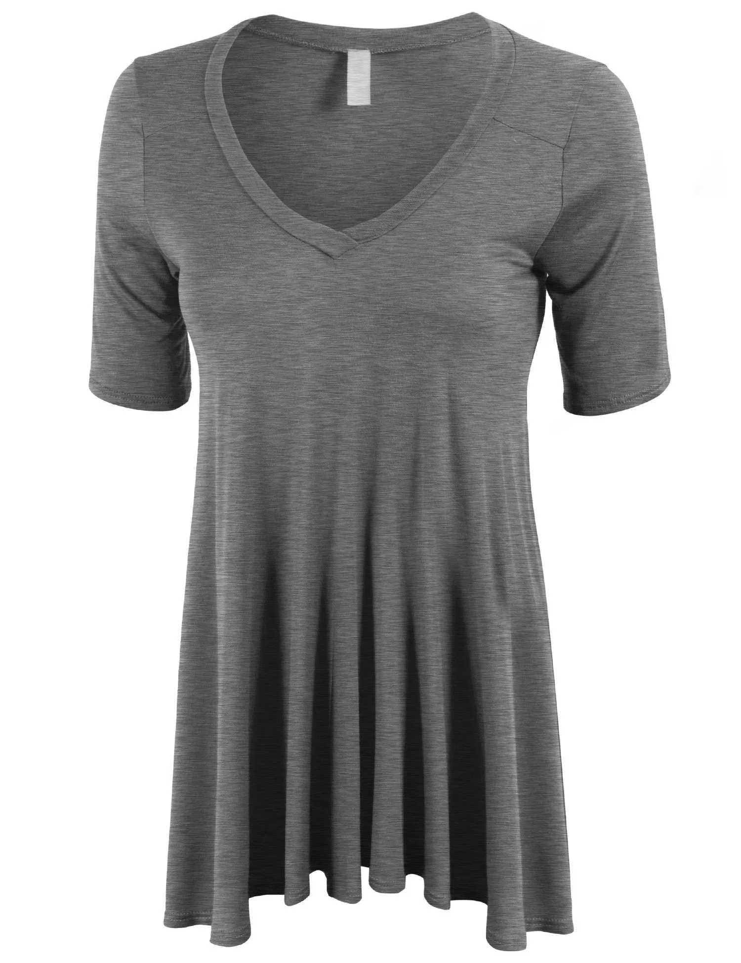 Short Sleeve V Neck Loose Fit Basic Knit Tunic Top