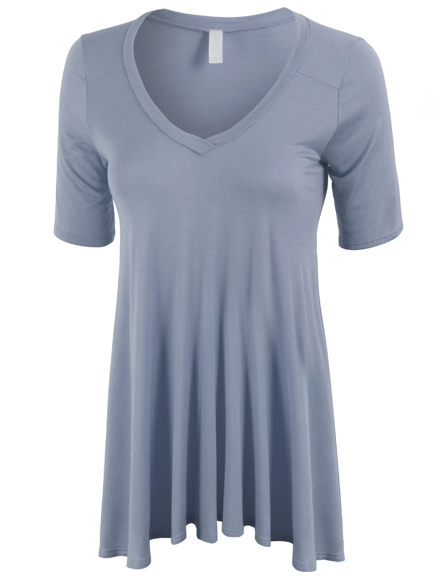 Short Sleeve V Neck Loose Fit Basic Knit Tunic Top