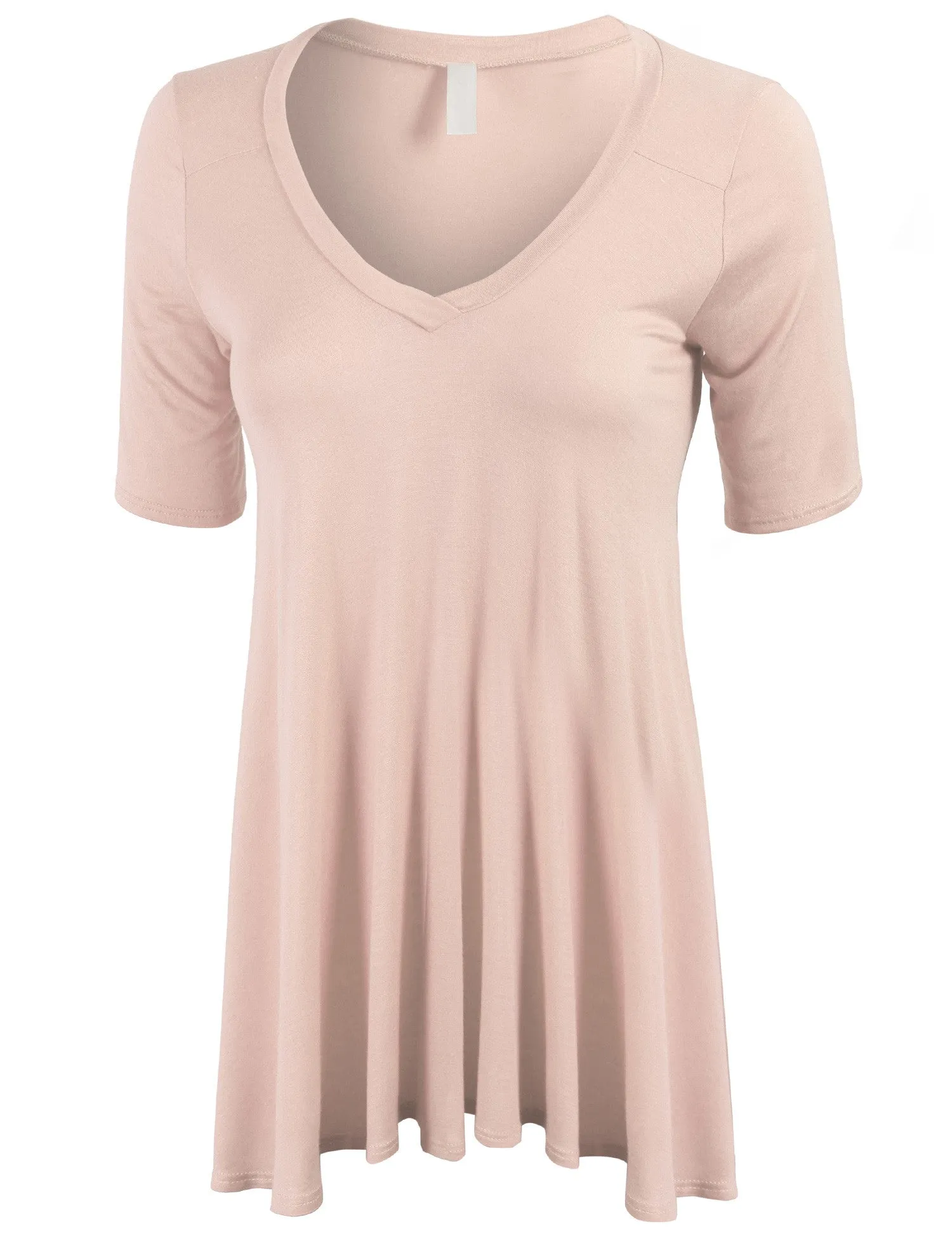 Short Sleeve V Neck Loose Fit Basic Knit Tunic Top