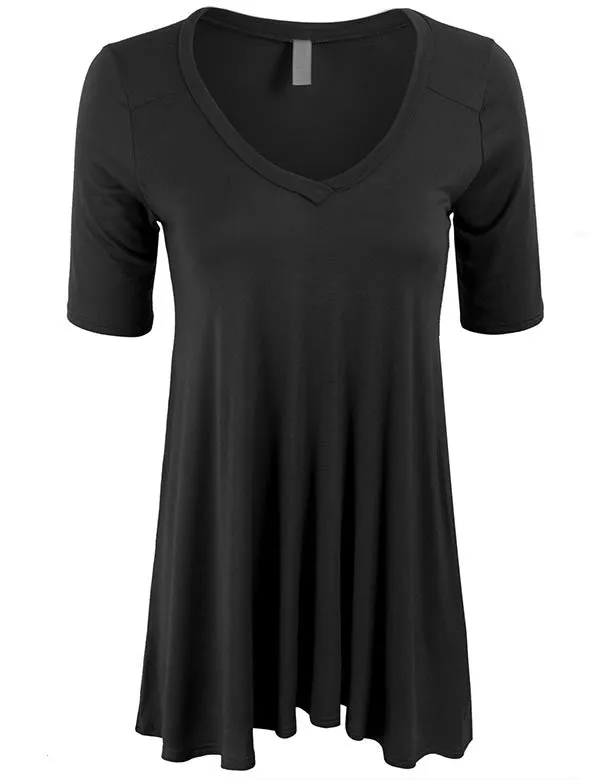 Short Sleeve V Neck Loose Fit Basic Knit Tunic Top