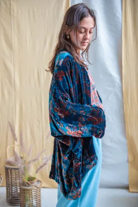 Silk Velvet Kimono Jacket - Indigo/Madder/Floral