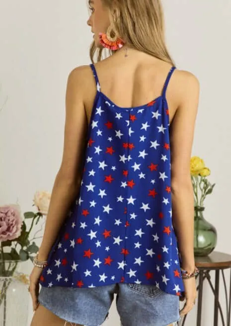 Simple & Sweet A-Shape Royal Blue Stars Patriotic Tank Top Made in USA - Clearance Final Sale