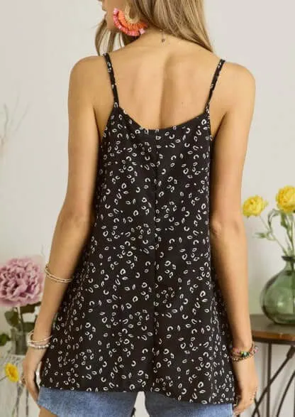 Simple & Sweet A-Shape Tank Top Black Micro Leopard Made in USA- Clearance Final Sale