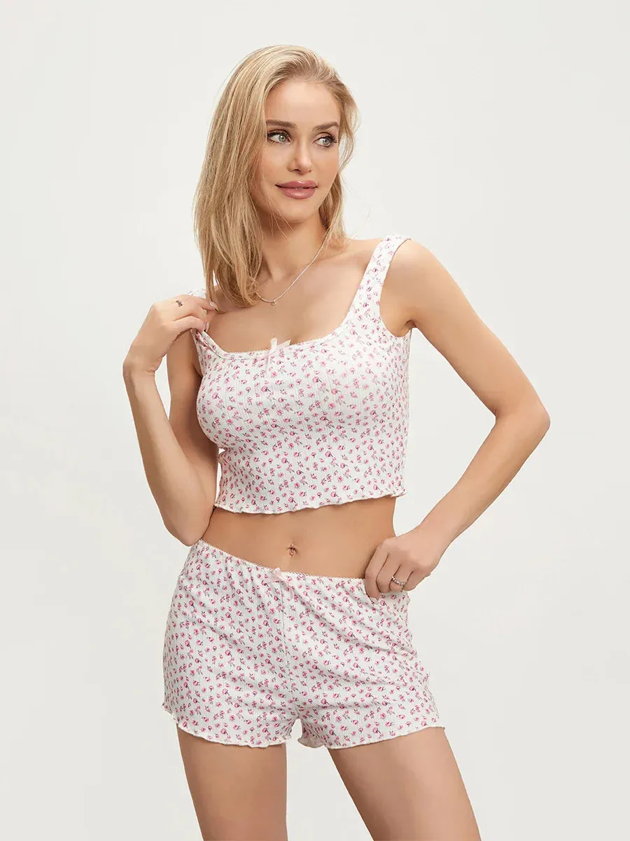 Sleeveless Square Neck Camisole Shorts Loungewear Y2k Floral Pajamas